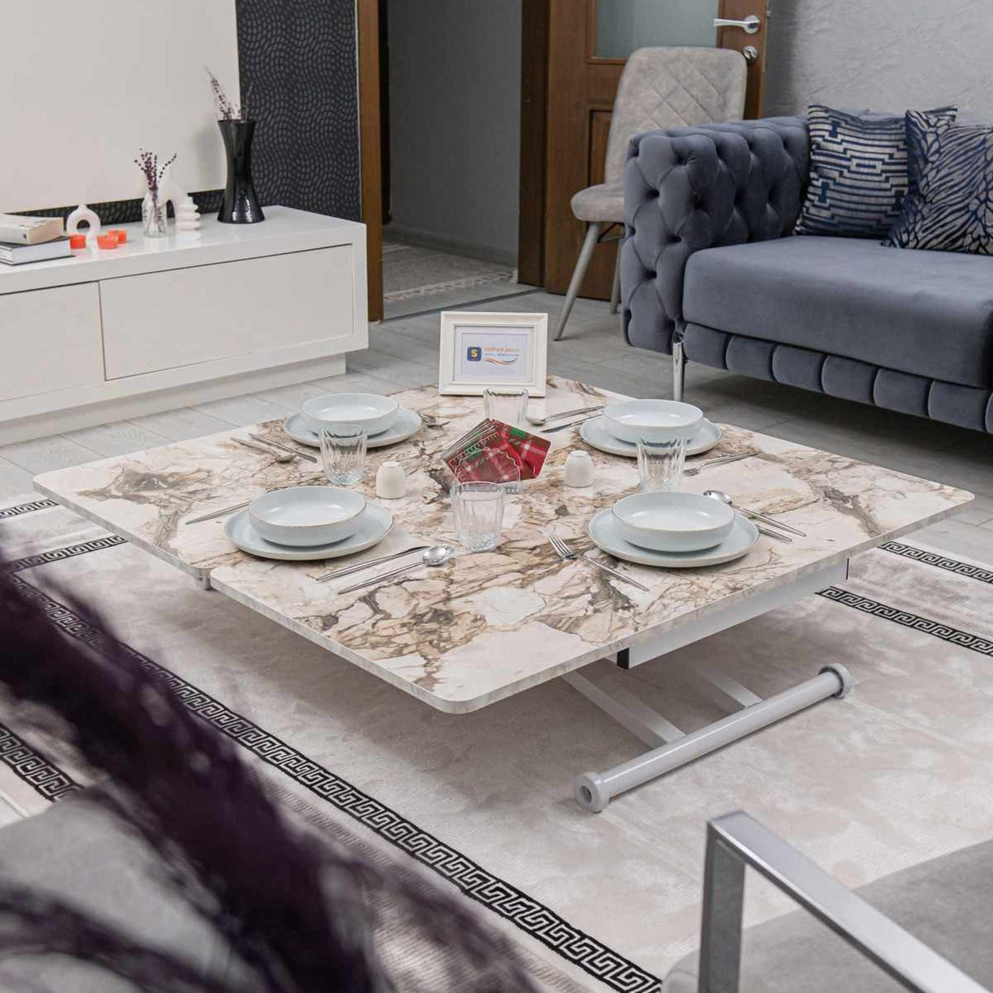 Masa de cafea Home Ext, alb marmura alb, MDF, capacitate 125 kg, alb marble / alb — imaginea 5