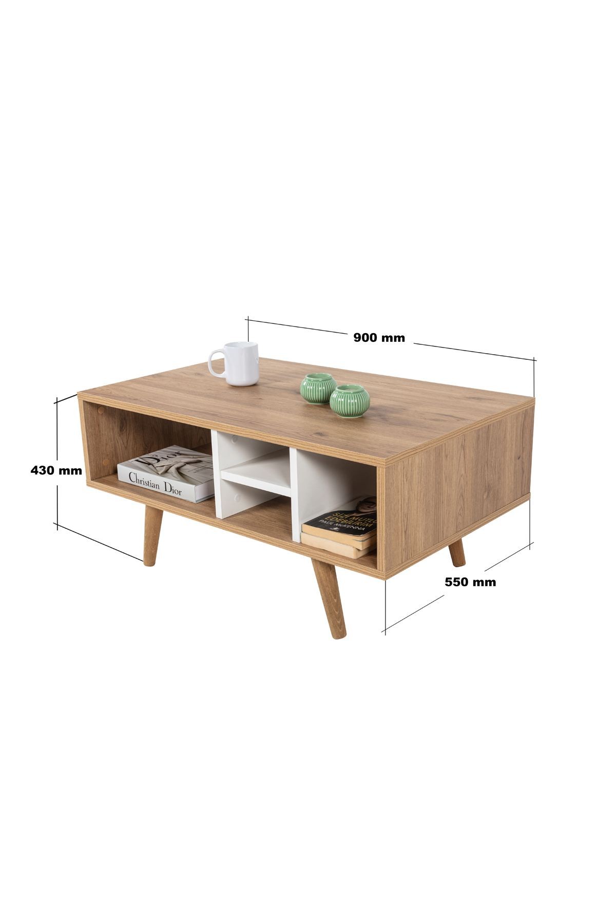 Masa de cafea Sina 2020, 90 x 43 x 55 cm, stejar safir alb, PAL melaminat, design compact