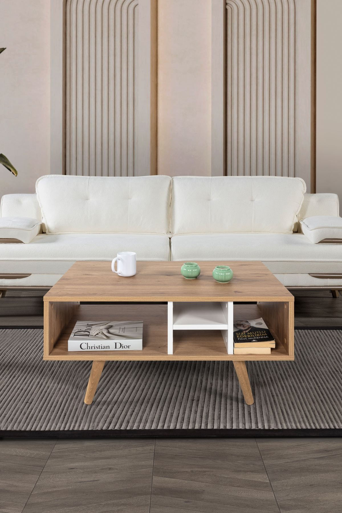 Masa de cafea Sina 2020, 90 x 43 x 55 cm, stejar safir alb, PAL melaminat, design compact — imaginea 2