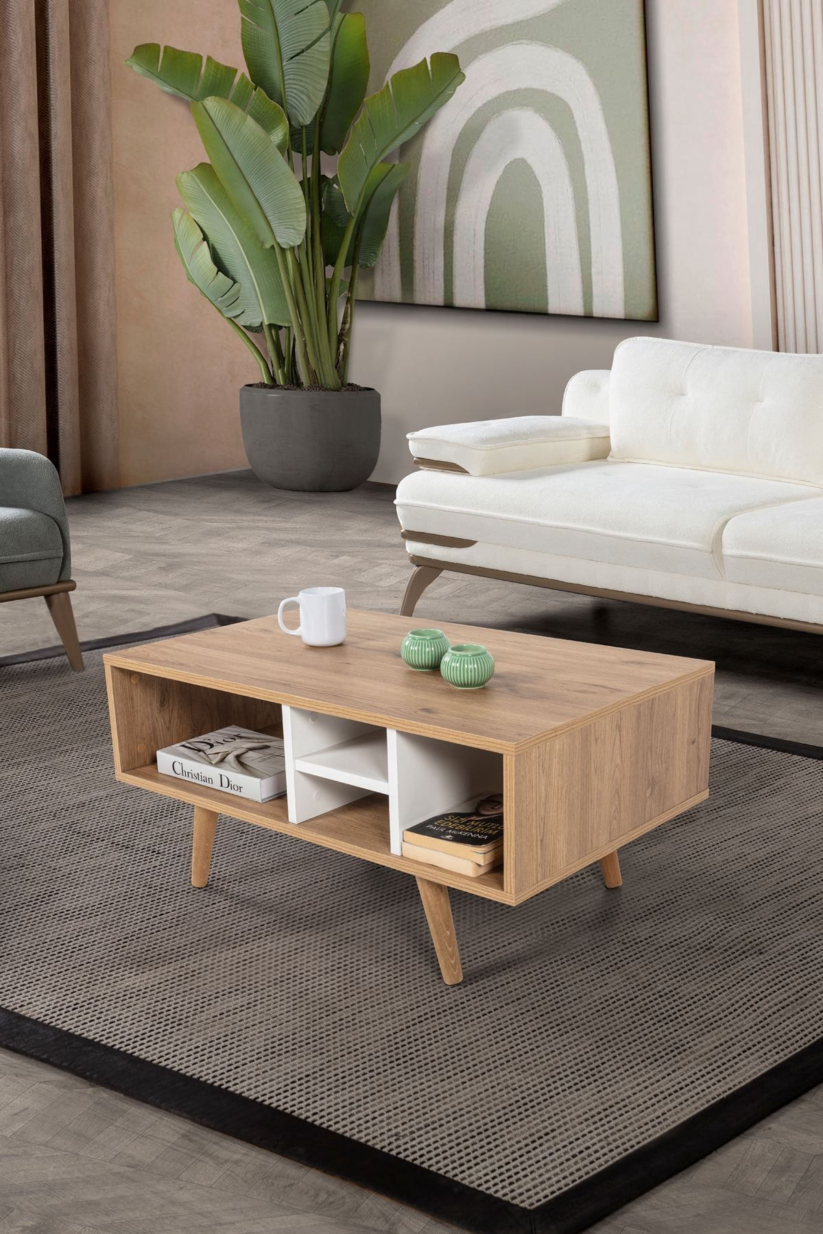 Masa de cafea Sina 2020, 90 x 43 x 55 cm, stejar safir alb, PAL melaminat, design compact — imaginea 3