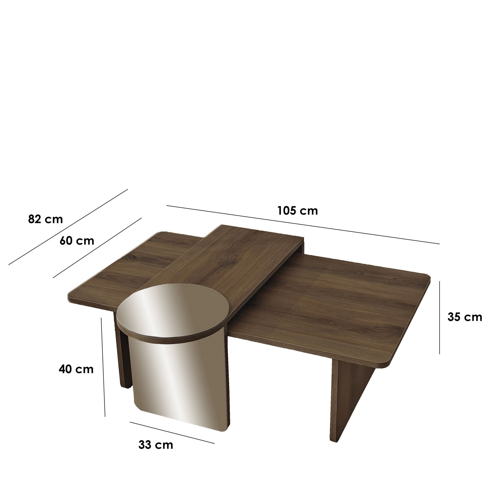 Masa de cafea Luna 2, 105 x 35 x 60 cm, PAL melaminat, design compact, bronz / nuc — imaginea 2