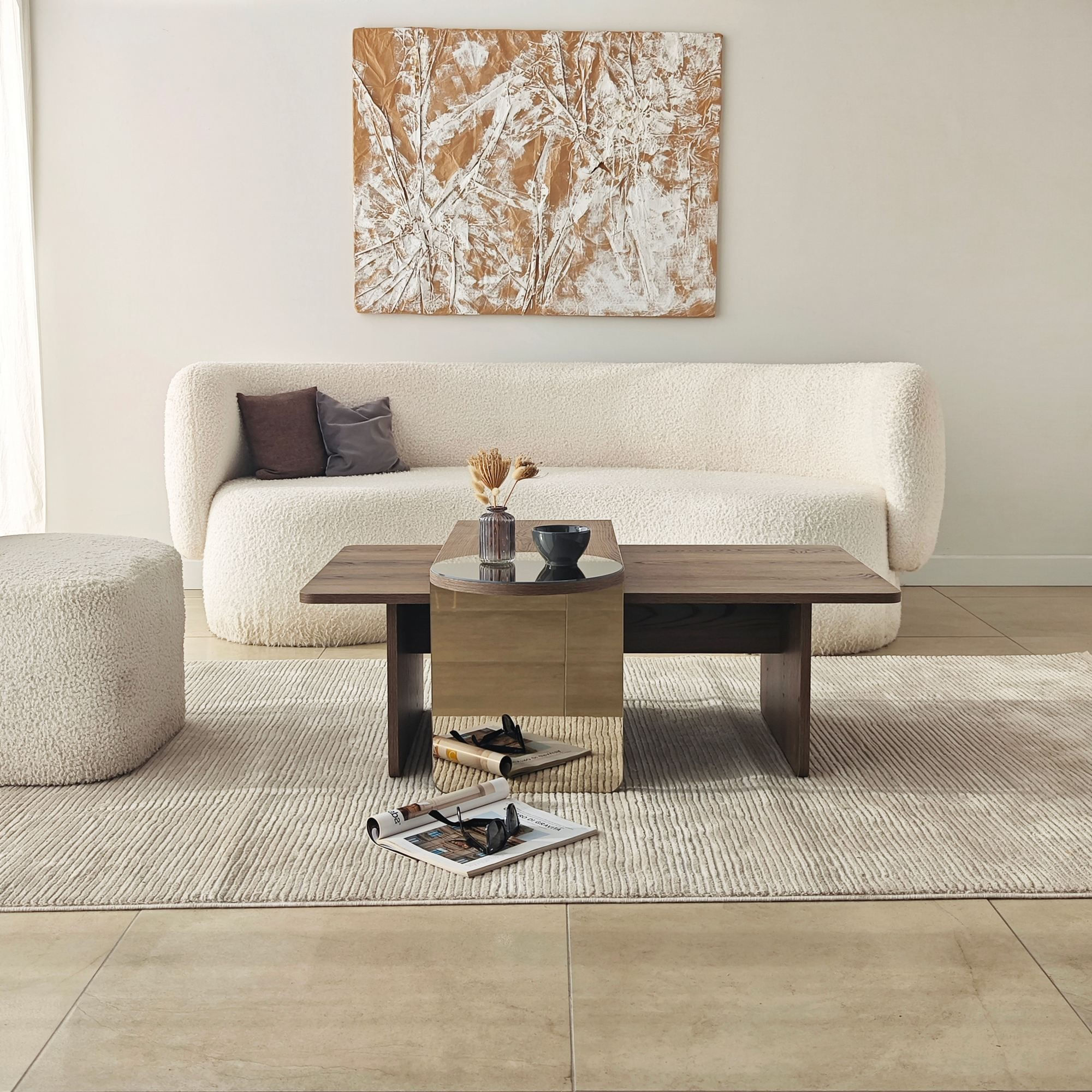 Masa de cafea Luna 2, 105 x 35 x 60 cm, PAL melaminat, design compact, bronz / nuc — imaginea 3