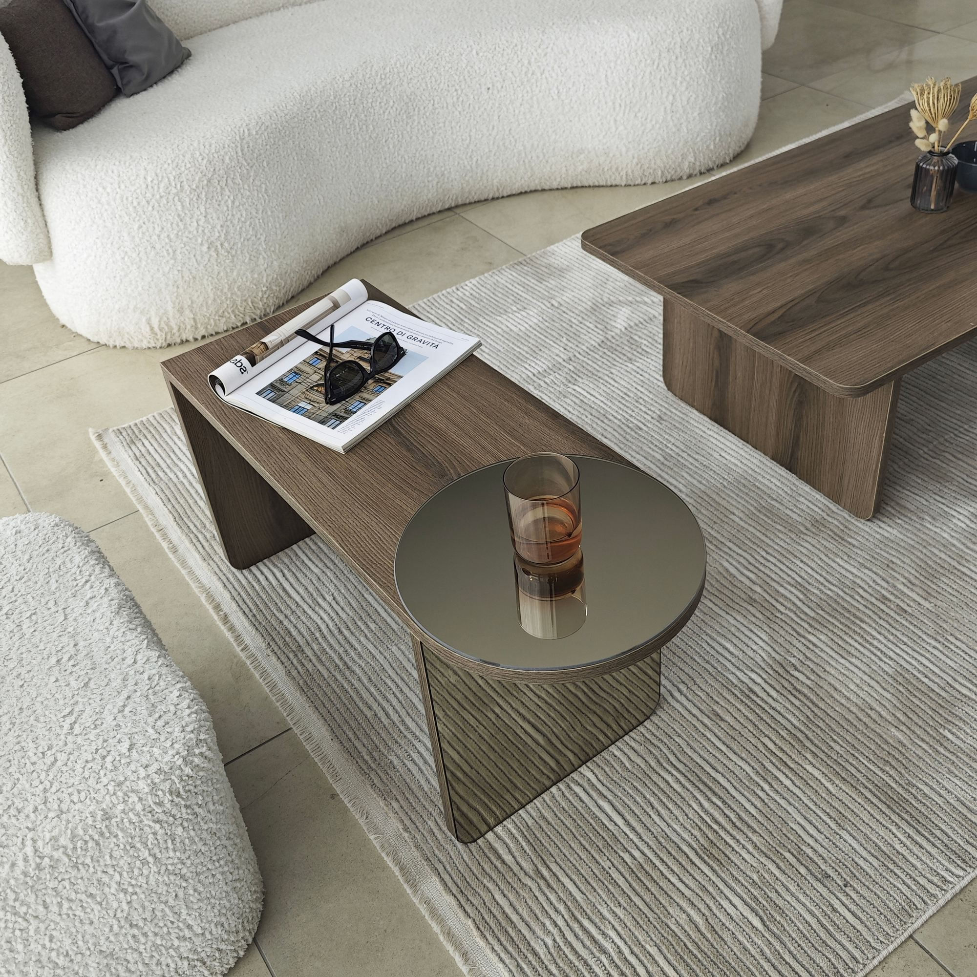 Masa de cafea Luna 2, 105 x 35 x 60 cm, PAL melaminat, design compact, bronz / nuc — imaginea 4