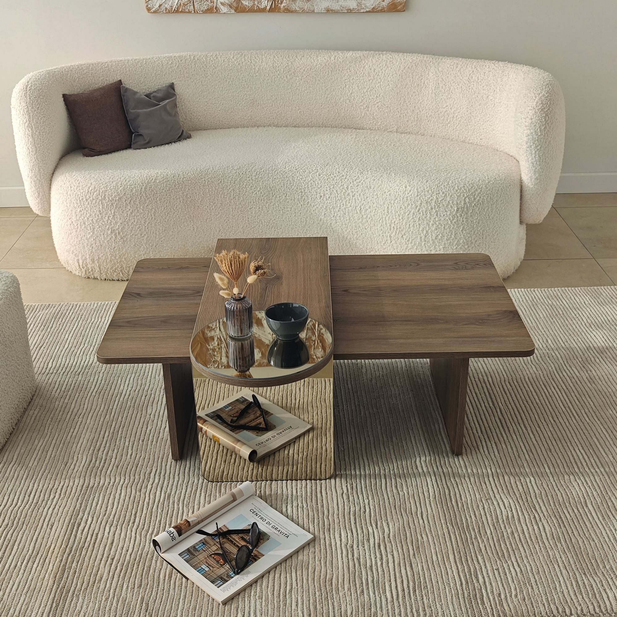 Masa de cafea Luna 2, 105 x 35 x 60 cm, PAL melaminat, design compact, bronz / nuc — imaginea 5