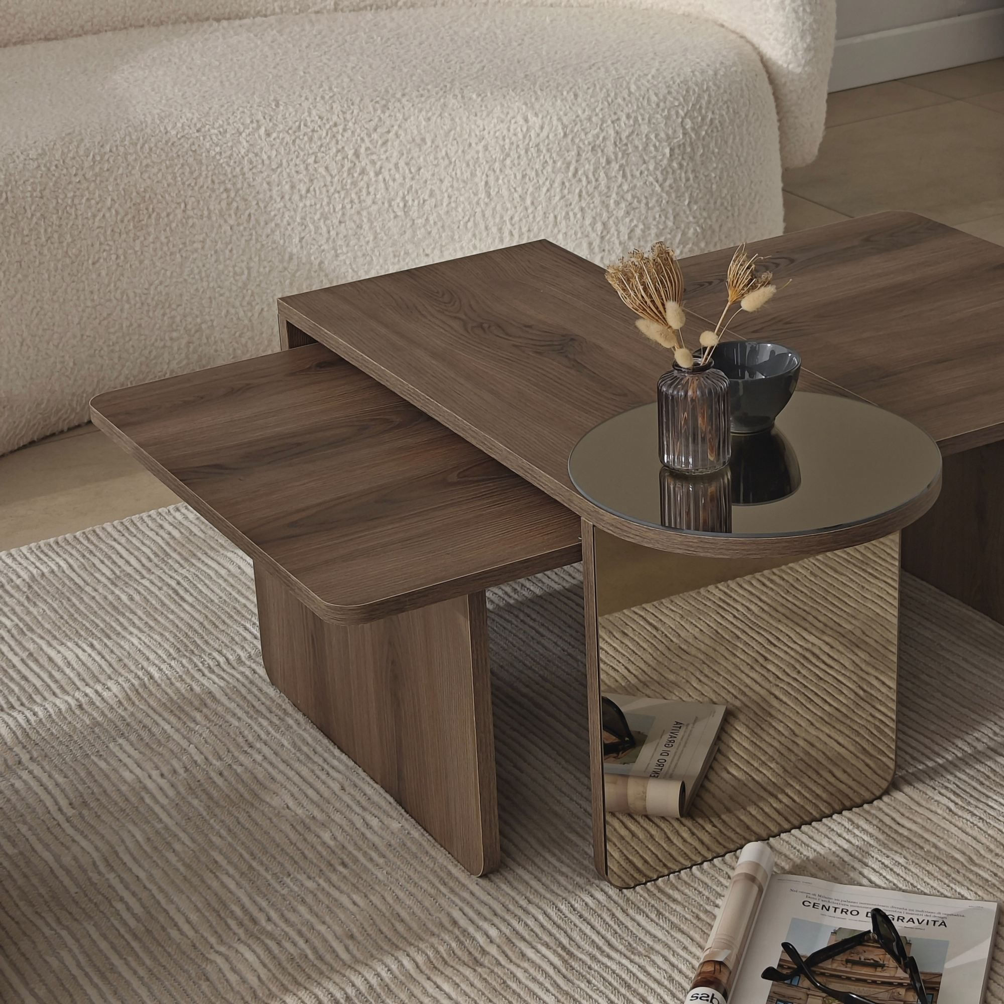 Masa de cafea Luna 2, 105 x 35 x 60 cm, PAL melaminat, design compact, bronz / nuc — imaginea 6