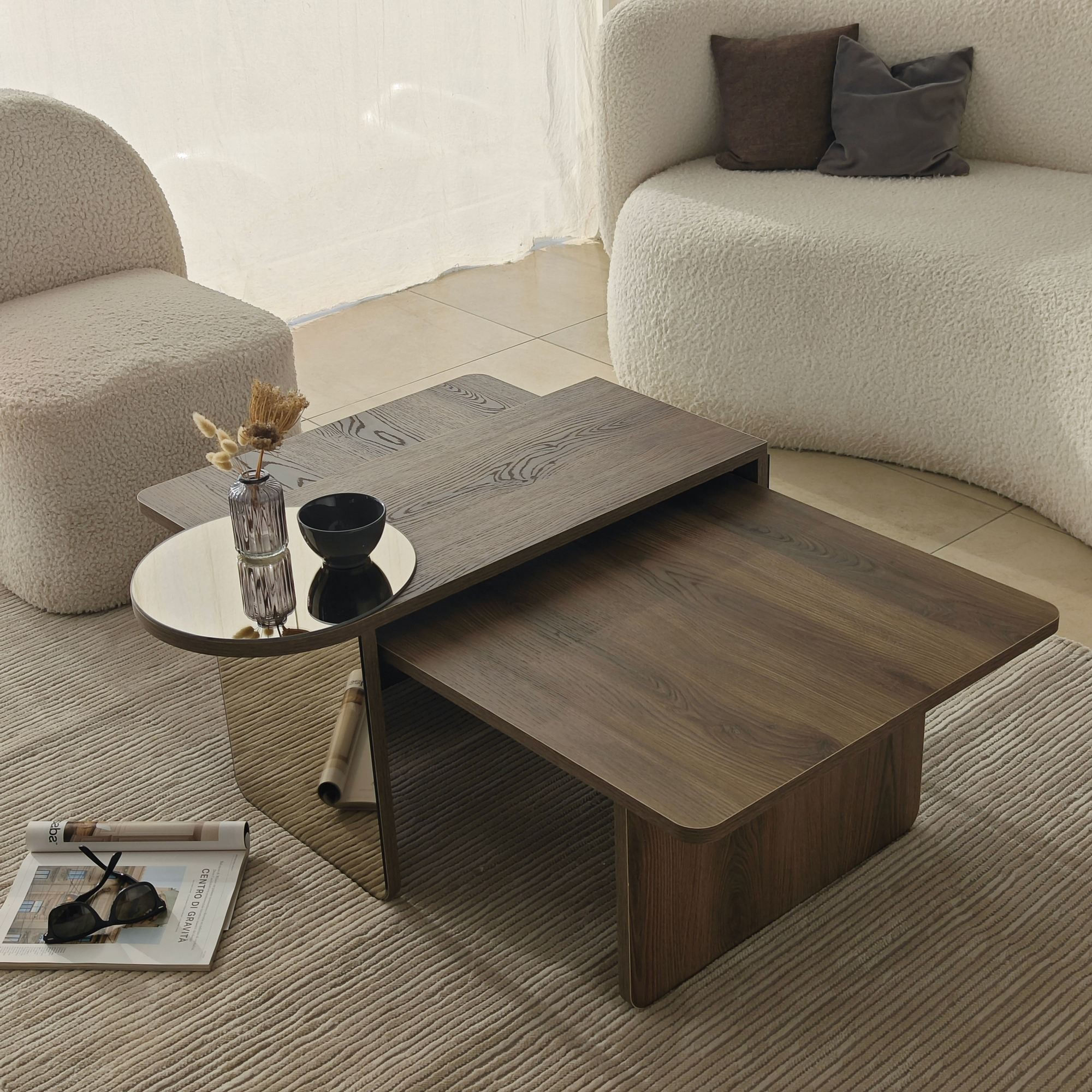 Masa de cafea Luna 2, 105 x 35 x 60 cm, PAL melaminat, design compact, bronz / nuc — imaginea 7