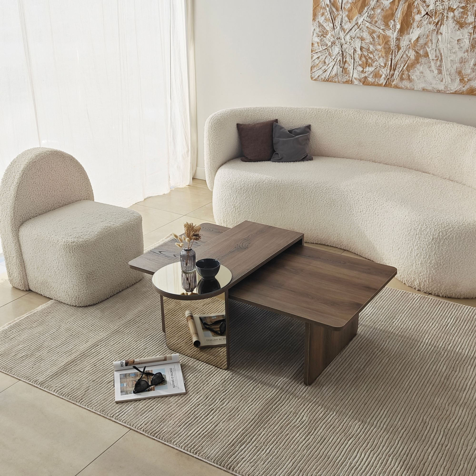Masa de cafea Luna 2, 105 x 35 x 60 cm, PAL melaminat, design compact, bronz / nuc — imaginea 8