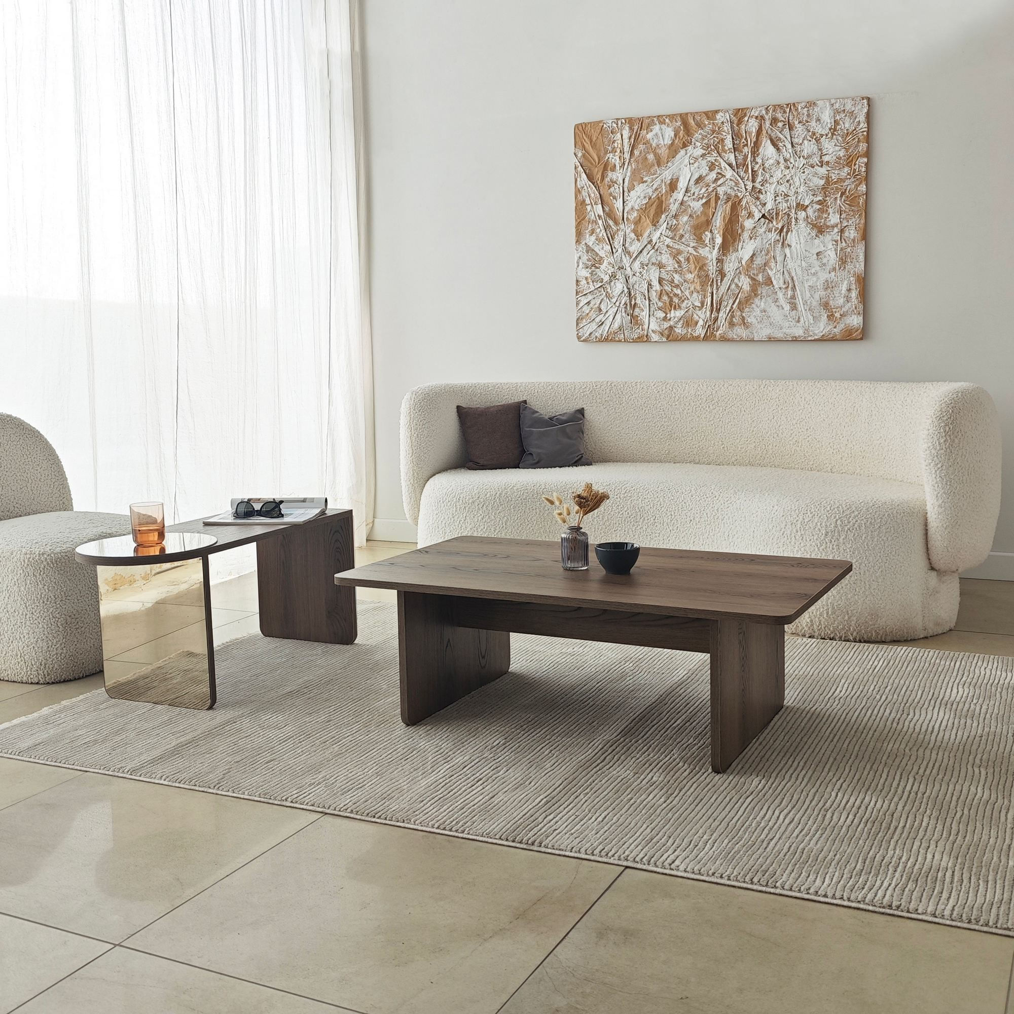 Masa de cafea Luna 2, 105 x 35 x 60 cm, PAL melaminat, design compact, bronz / nuc — imaginea 10