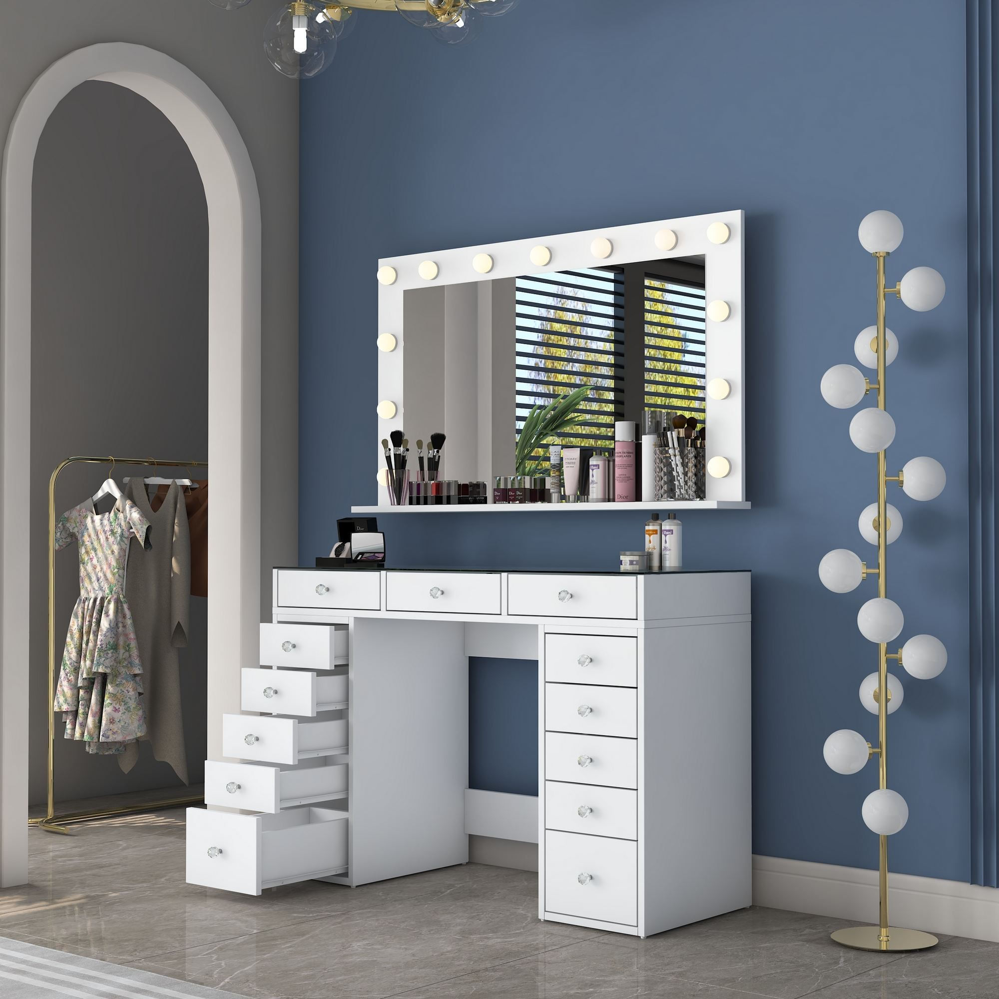 Masa de machiaj BJ197, 120 x 79,8 x 44,5 cm, alb, PAL, oglinda inclusa — imaginea 2