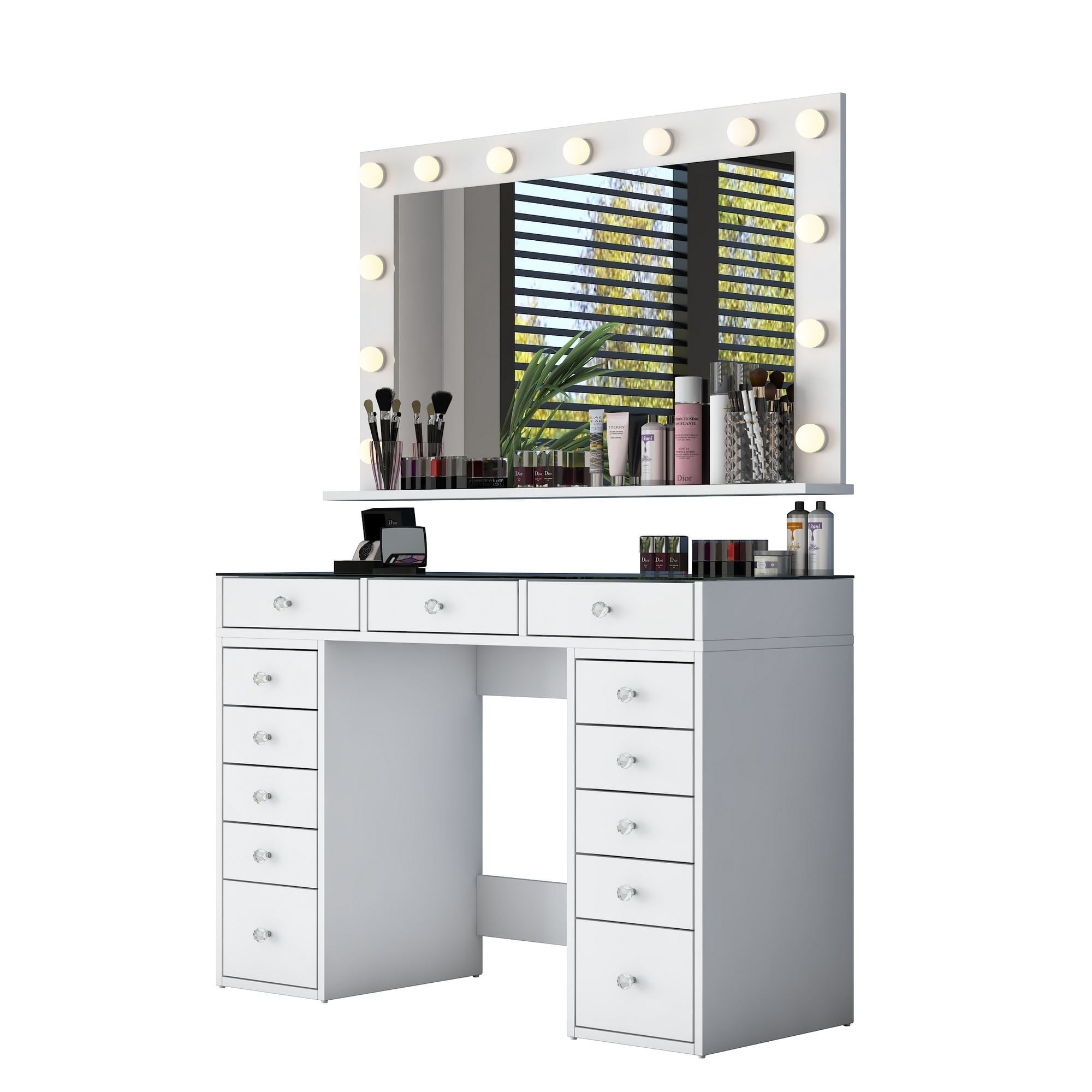 Masa de machiaj BJ197, 120 x 79,8 x 44,5 cm, alb, PAL, oglinda inclusa — imaginea 3