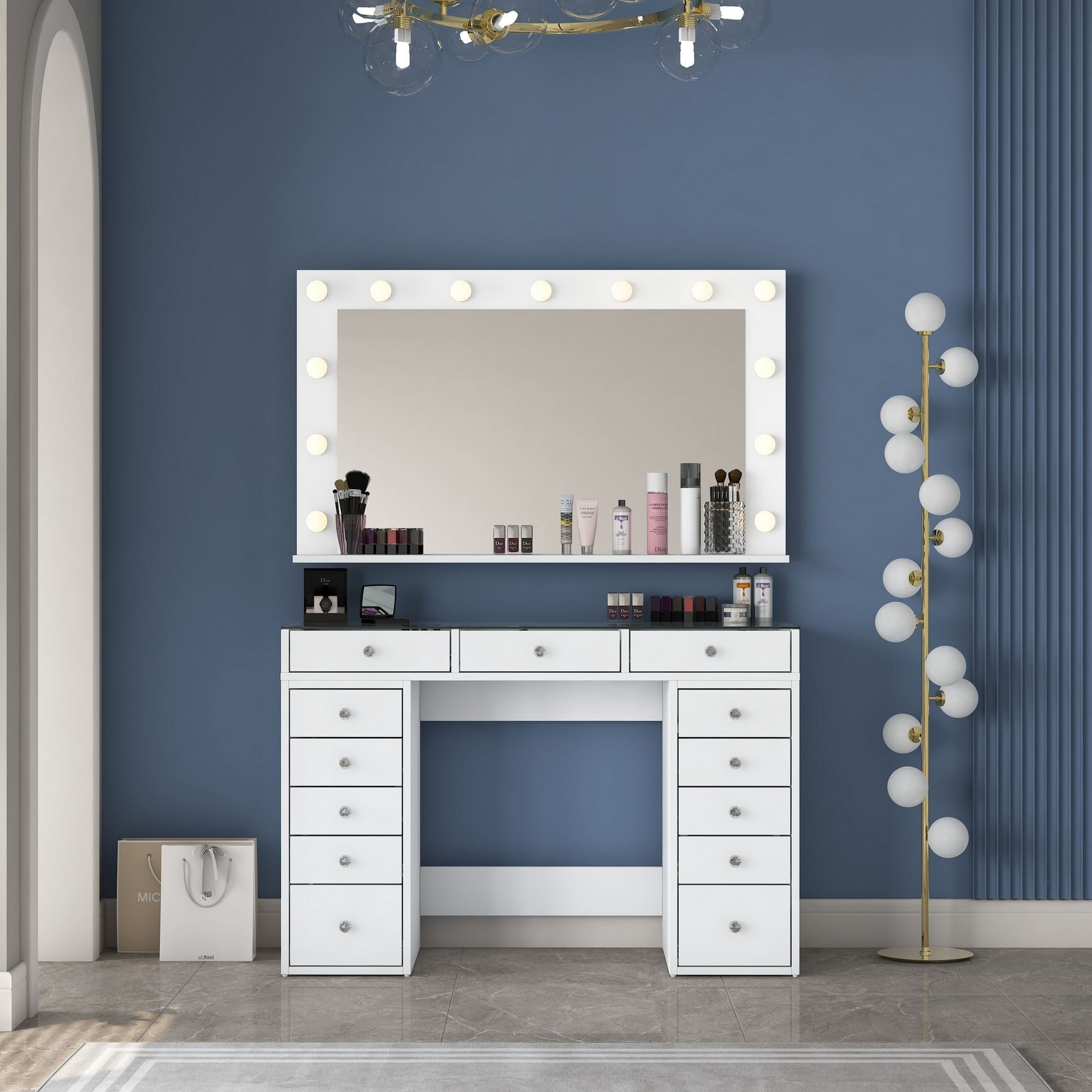 Masa de machiaj BJ197, 120 x 79,8 x 44,5 cm, alb, PAL, oglinda inclusa — imaginea 4