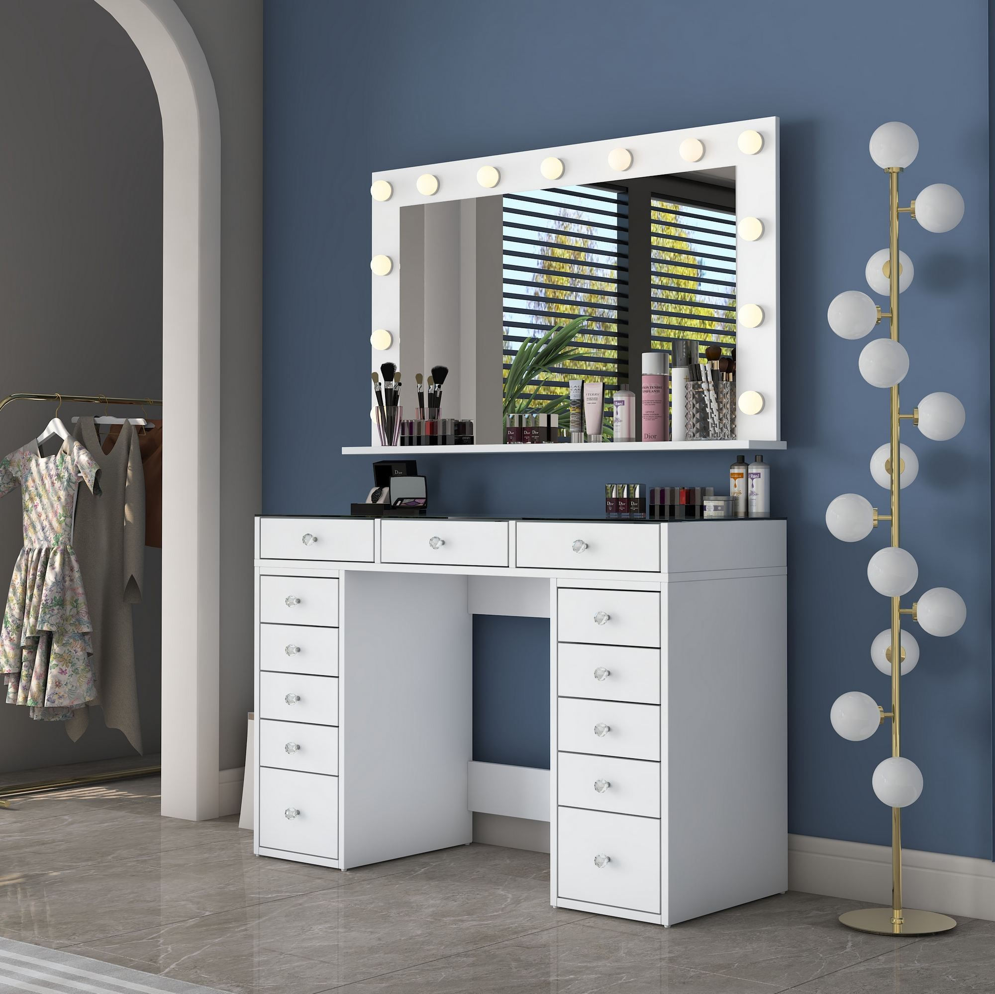 Masa de machiaj BJ197, 120 x 79,8 x 44,5 cm, alb, PAL, oglinda inclusa — imaginea 5