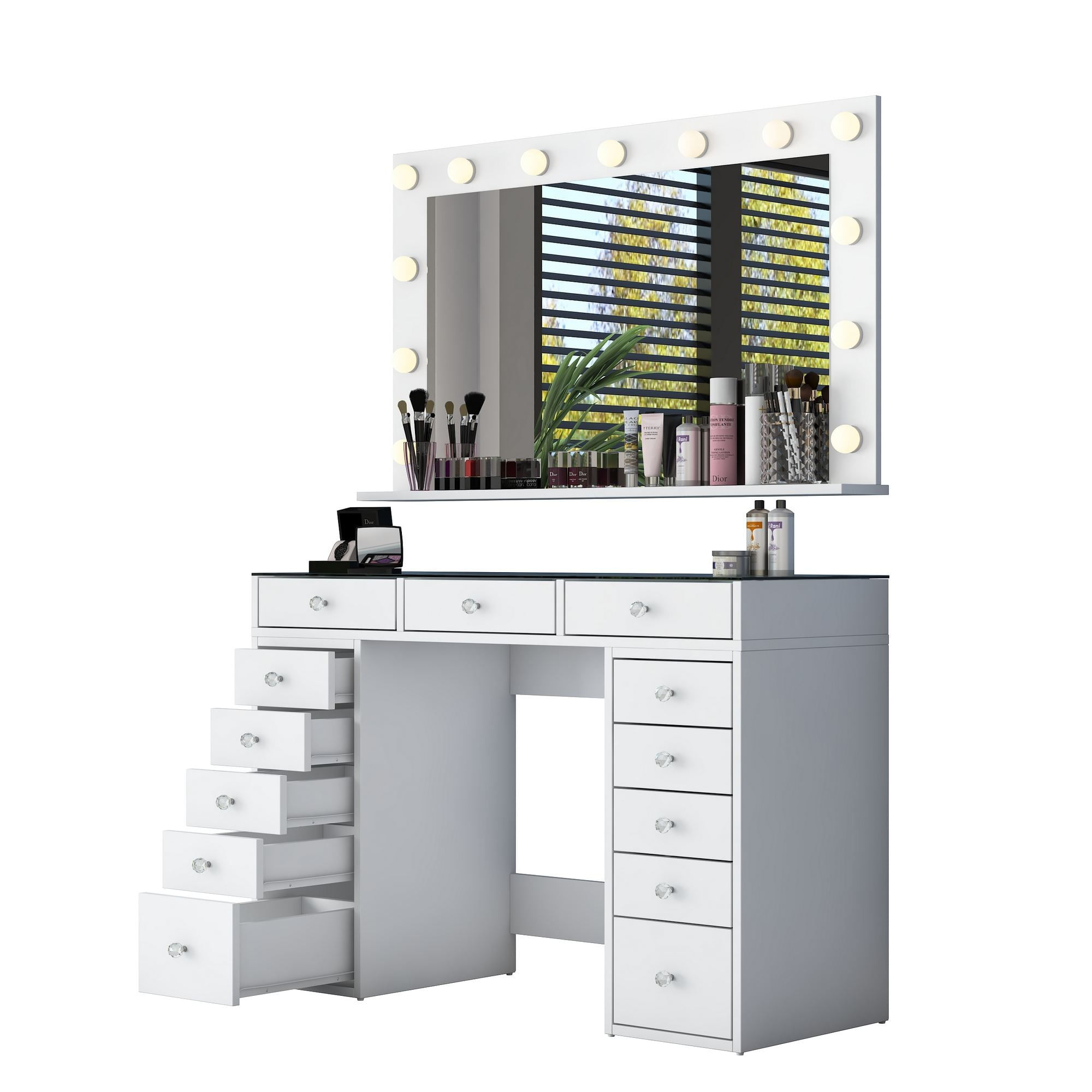 Masa de machiaj BJ197, 120 x 79,8 x 44,5 cm, alb, PAL, oglinda inclusa — imaginea 6