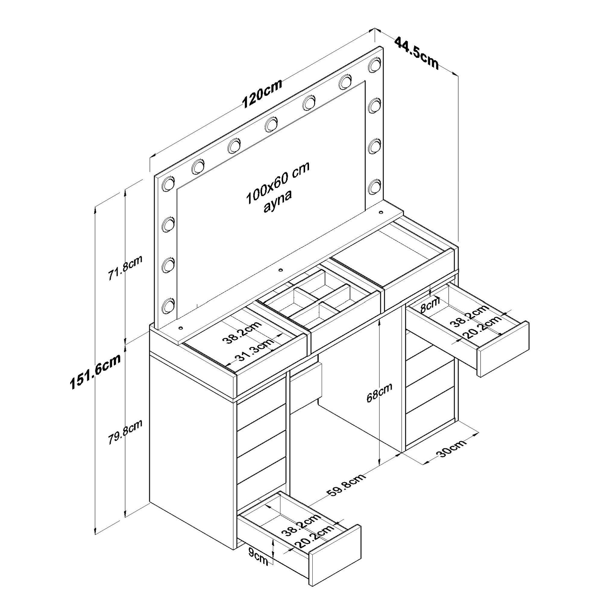 Masa de machiaj BJ197, 120 x 79,8 x 44,5 cm, alb, PAL, oglinda inclusa — imaginea 7