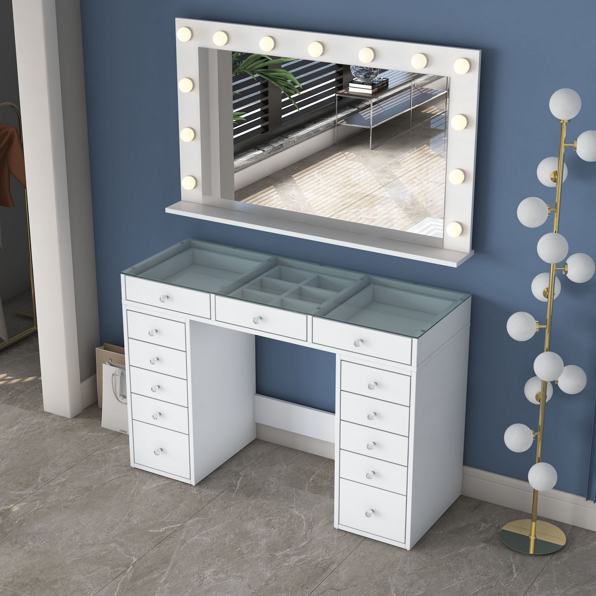 Masa de machiaj BJ197, 120 x 79,8 x 44,5 cm, alb, PAL, oglinda inclusa — imaginea 10