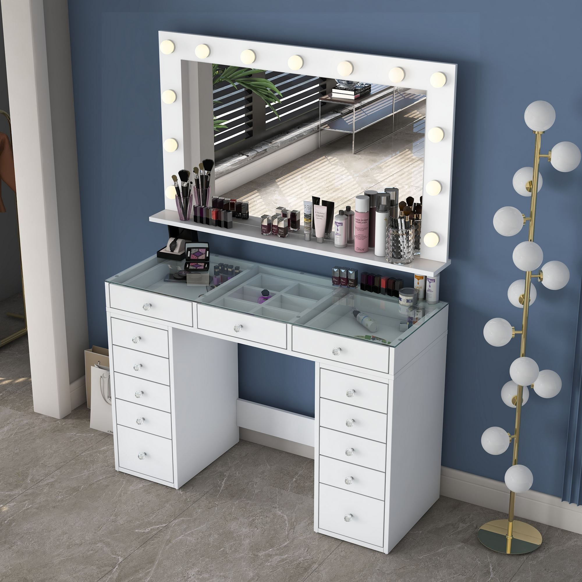 Masa de machiaj BJ197, 120 x 79,8 x 44,5 cm, alb, PAL, oglinda inclusa — imaginea 11