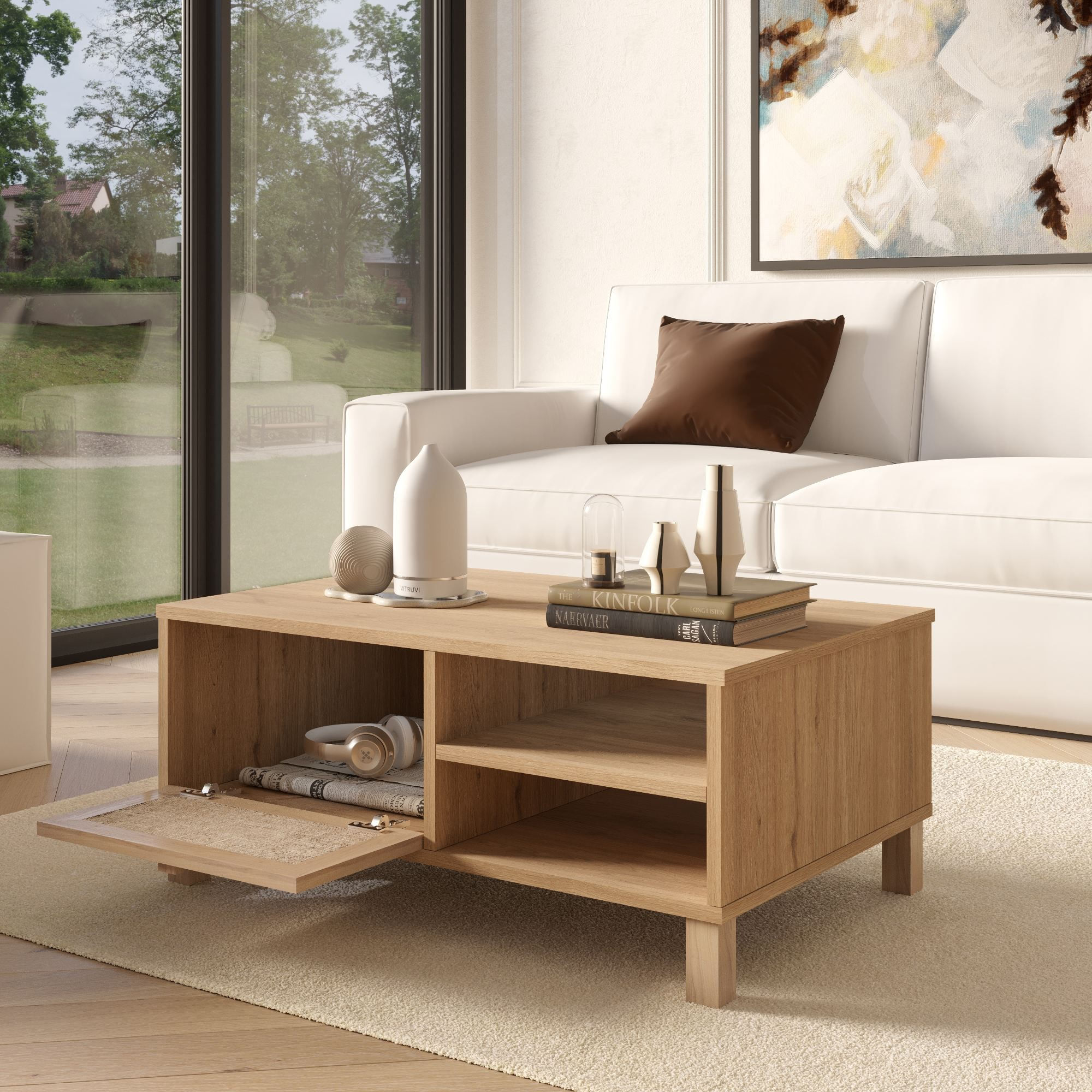 Masa de cafea Dune - DN3-SJ, 90 x 38,6 x 60 cm, stejar, PAL melaminat, design compact — imaginea 5