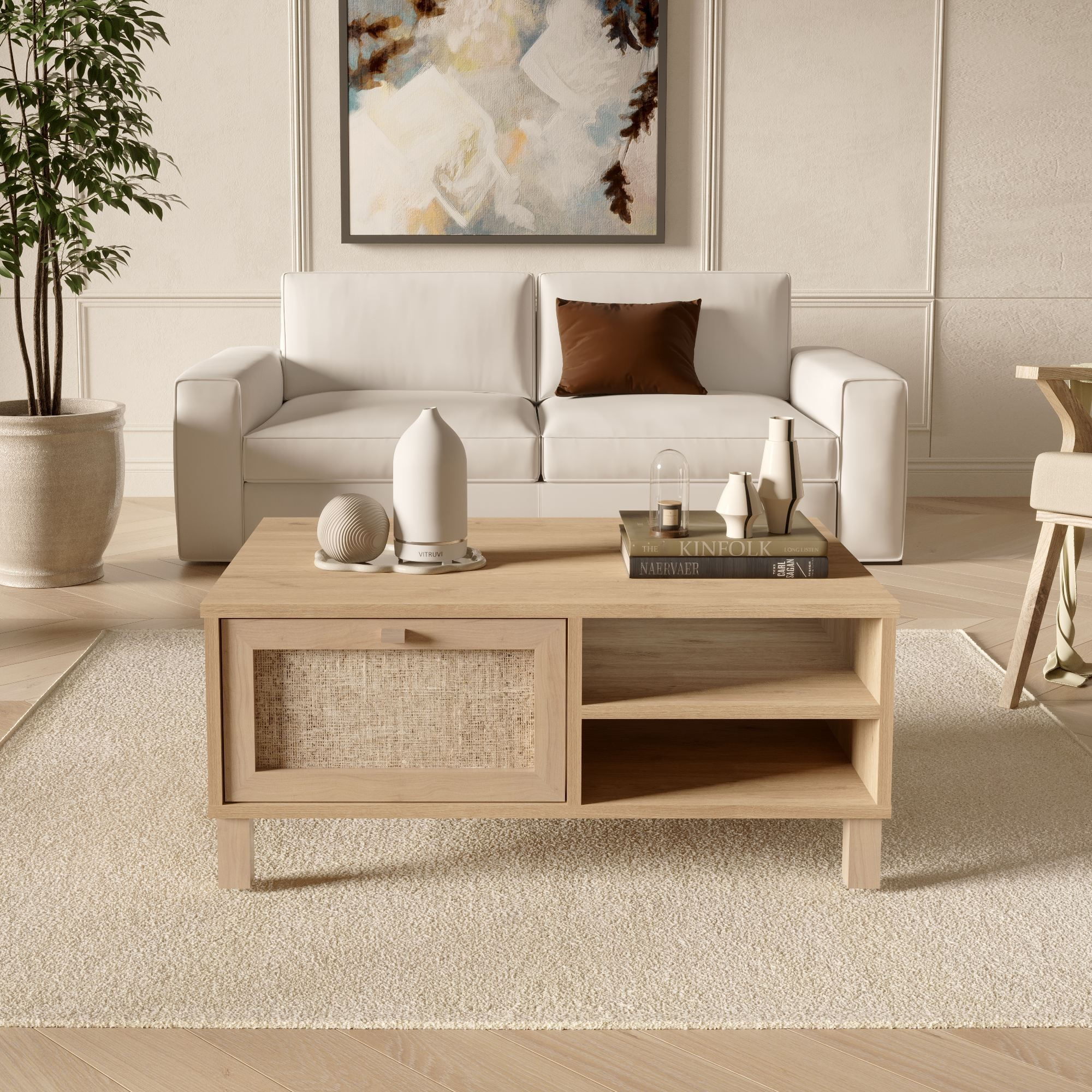 Masa de cafea Dune - DN3-SJ, 90 x 38,6 x 60 cm, stejar, PAL melaminat, design compact — imaginea 6