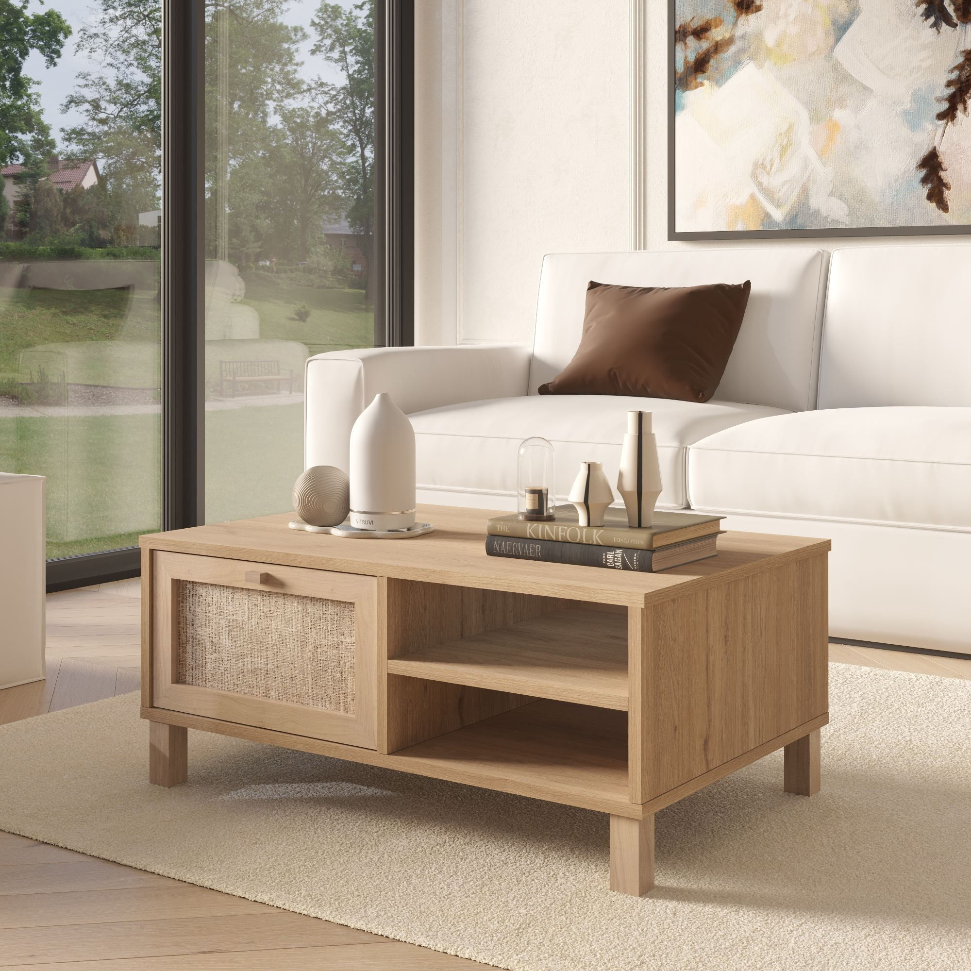 Masa de cafea Dune - DN3-SJ, 90 x 38,6 x 60 cm, stejar, PAL melaminat, design compact — imaginea 7