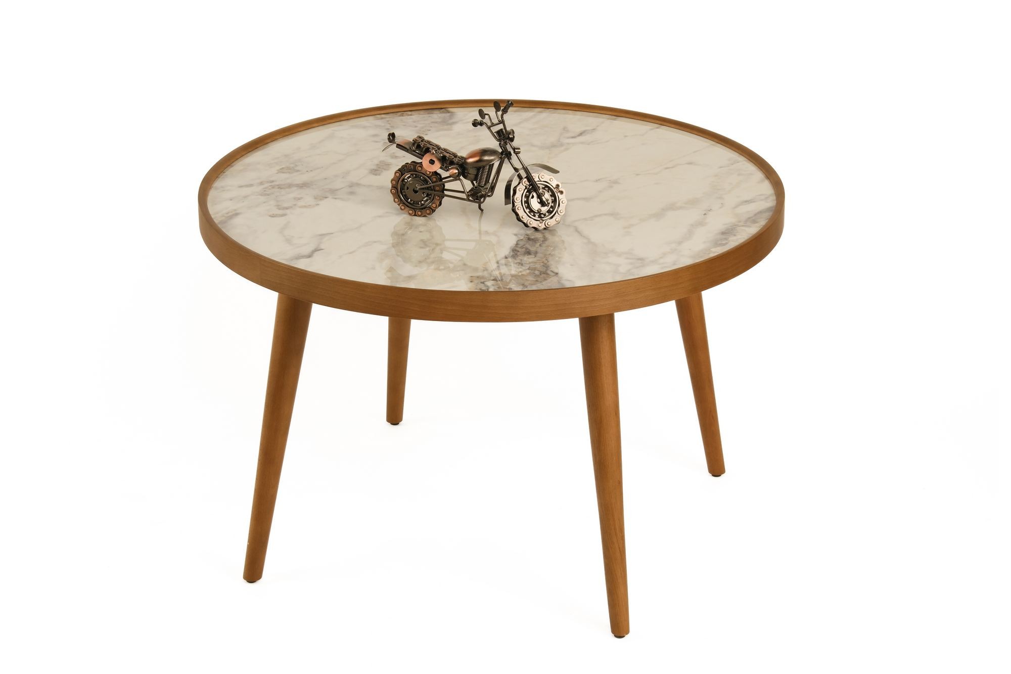 Masa de cafea Polen 80, 80 x 48 x 80 cm, nuc alb marmura, MDF, design compact, nuc / alb marble — imaginea 2