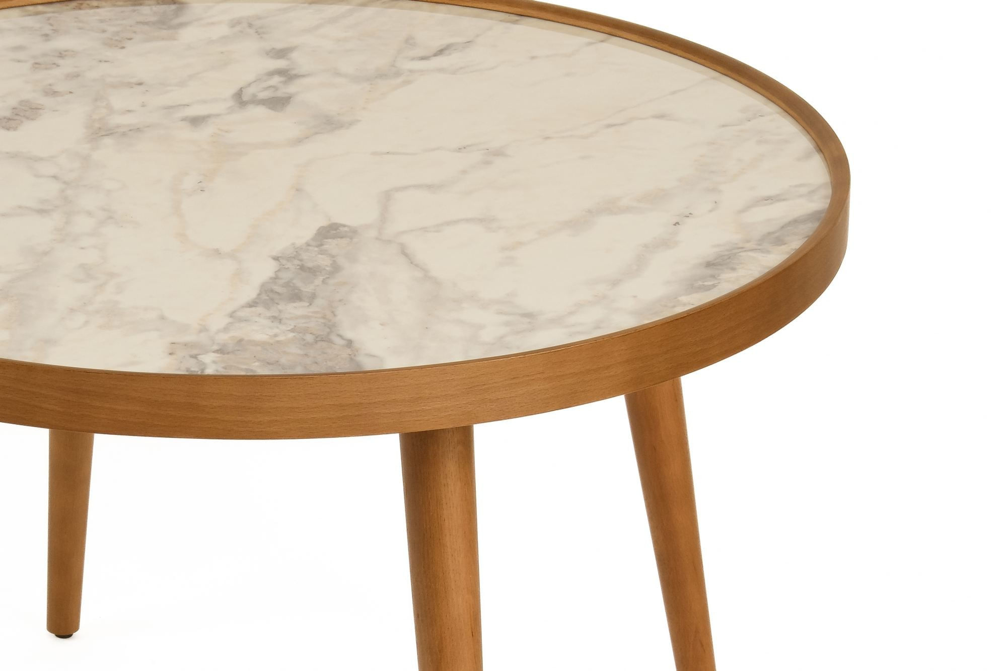Masa de cafea Polen 80, 80 x 48 x 80 cm, nuc alb marmura, MDF, design compact, nuc / alb marble — imaginea 3