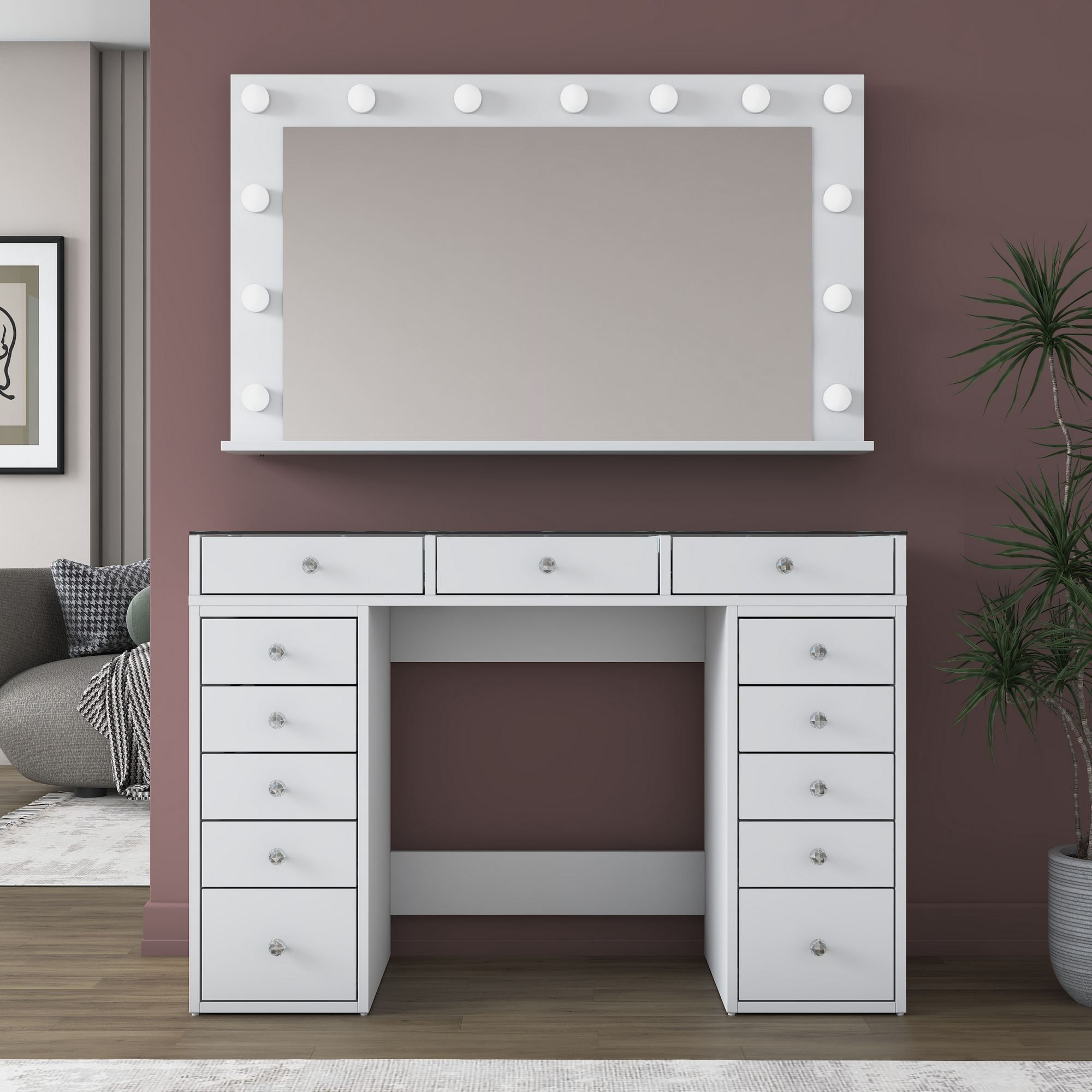 Masa de machiaj BJ195, 120 x 79,8 x 44,5 cm, alb, PAL, oglinda inclusa — imaginea 5