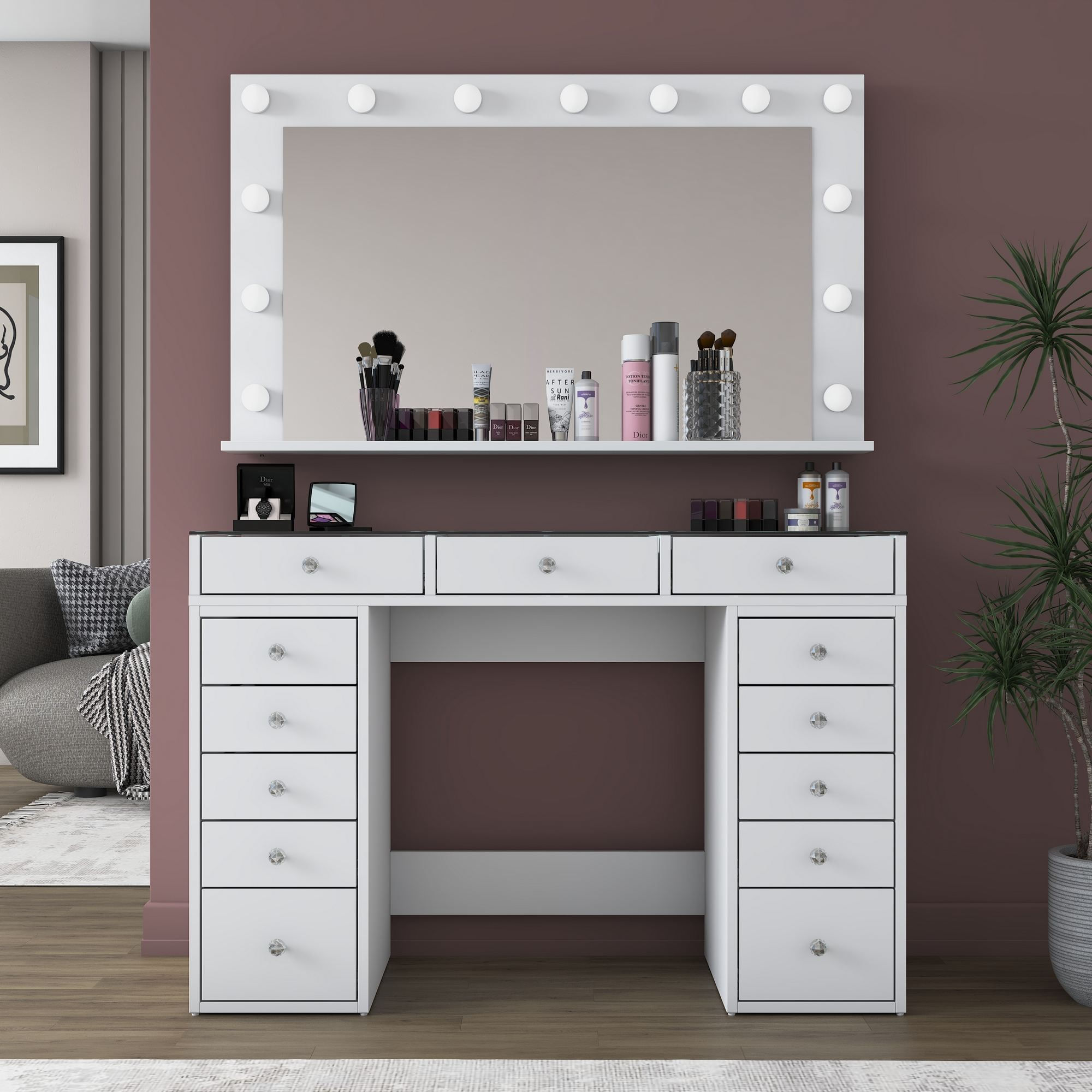 Masa de machiaj BJ195, 120 x 79,8 x 44,5 cm, alb, PAL, oglinda inclusa — imaginea 6