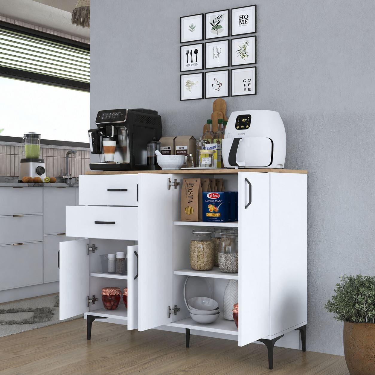 Dulap JE210, 120 x 98,6 x 45 cm, alb nuc, PAL, spatiu de depozitare, fixare pe perete — imaginea 2