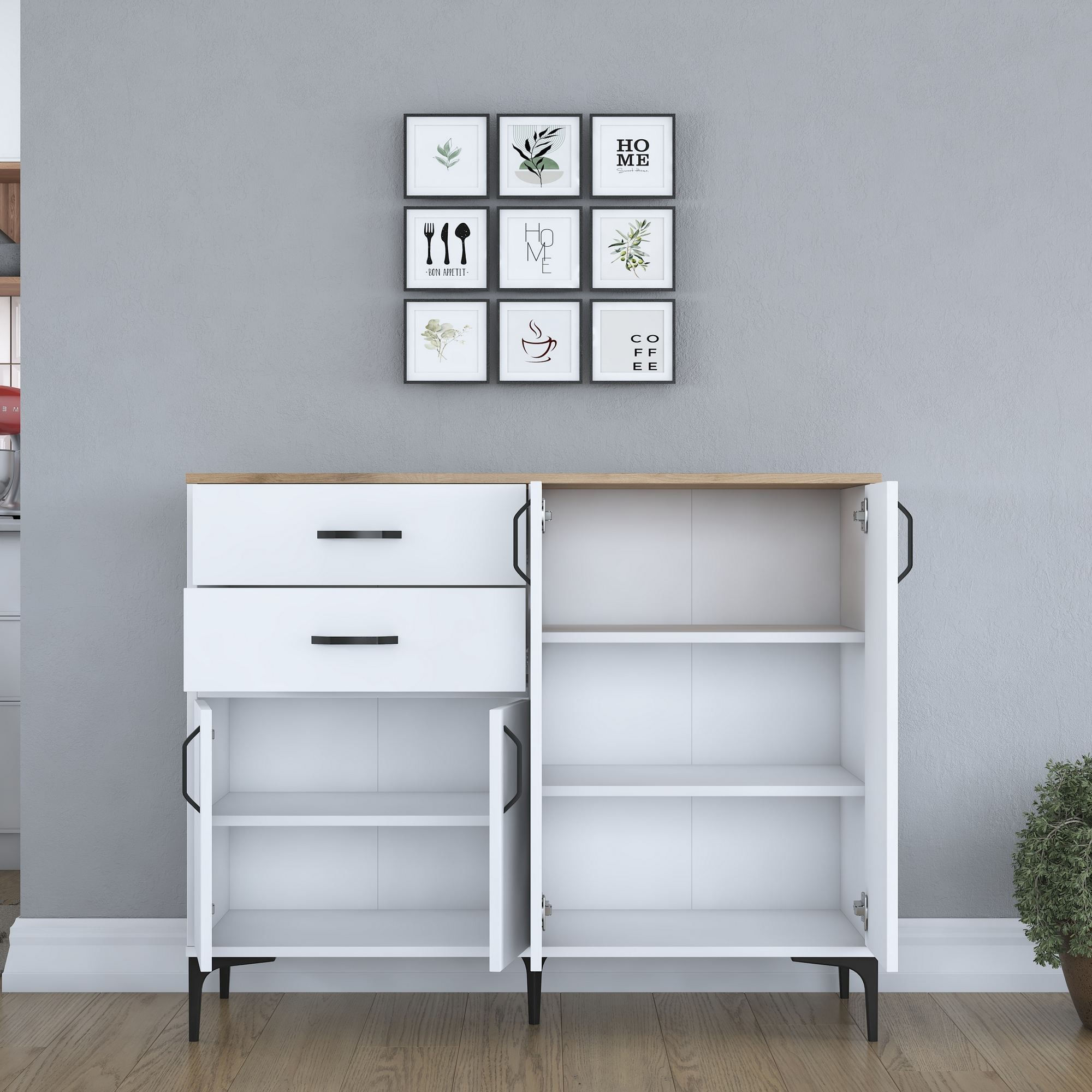 Dulap JE210, 120 x 98,6 x 45 cm, alb nuc, PAL, spatiu de depozitare, fixare pe perete — imaginea 7