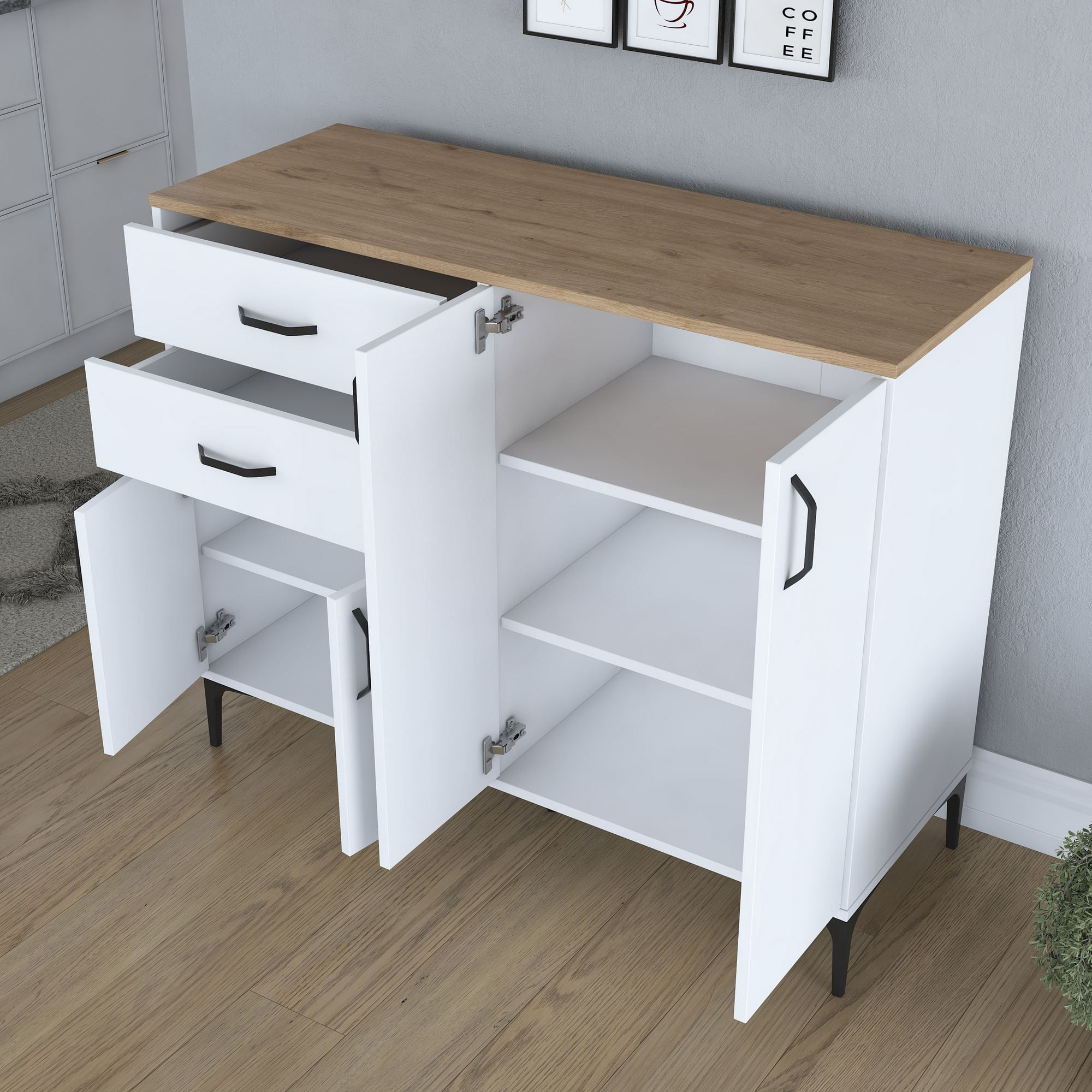 Dulap JE210, 120 x 98,6 x 45 cm, alb nuc, PAL, spatiu de depozitare, fixare pe perete — imaginea 8