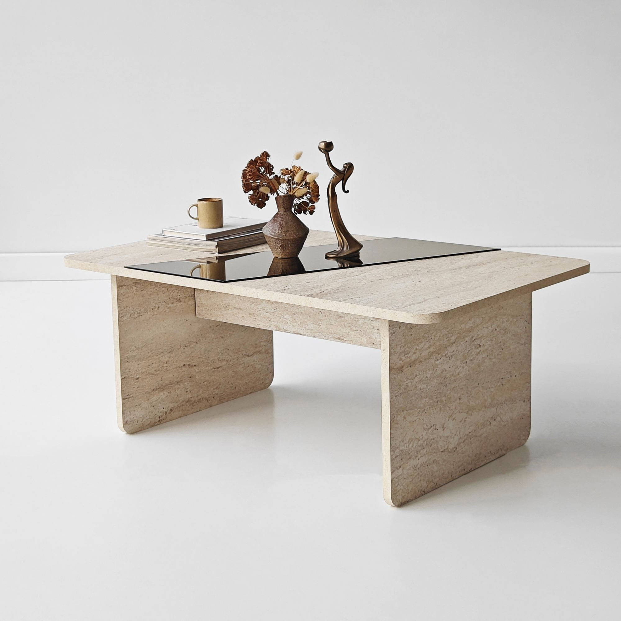 Masa de cafea Favorite, 120 x 38 x 60 cm, PAL melaminat, oglinda LED, bronz / travertin — imaginea 4
