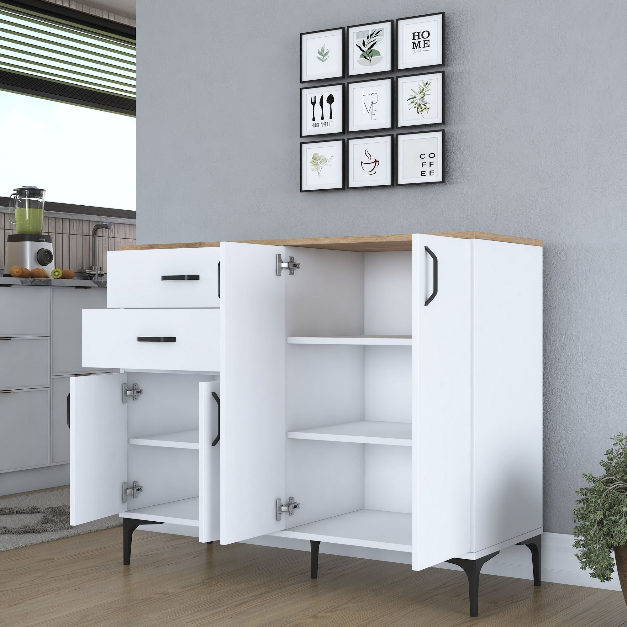 Dulap JE210, 120 x 98,6 x 45 cm, alb nuc, PAL, spatiu de depozitare, fixare pe perete — imaginea 9