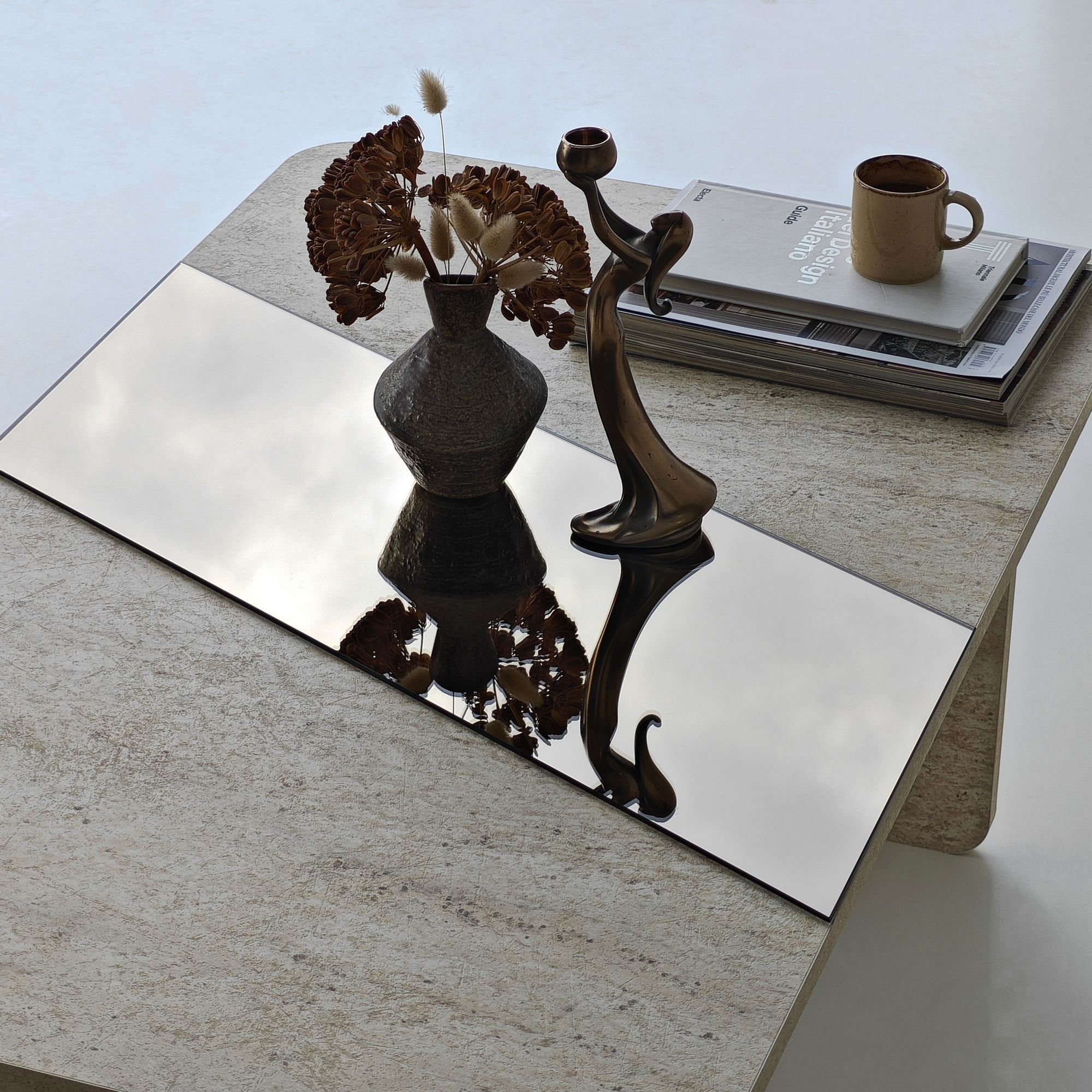 Masa de cafea Favorite, 120 x 38 x 60 cm, PAL melaminat, oglinda LED, bronz / travertin — imaginea 5