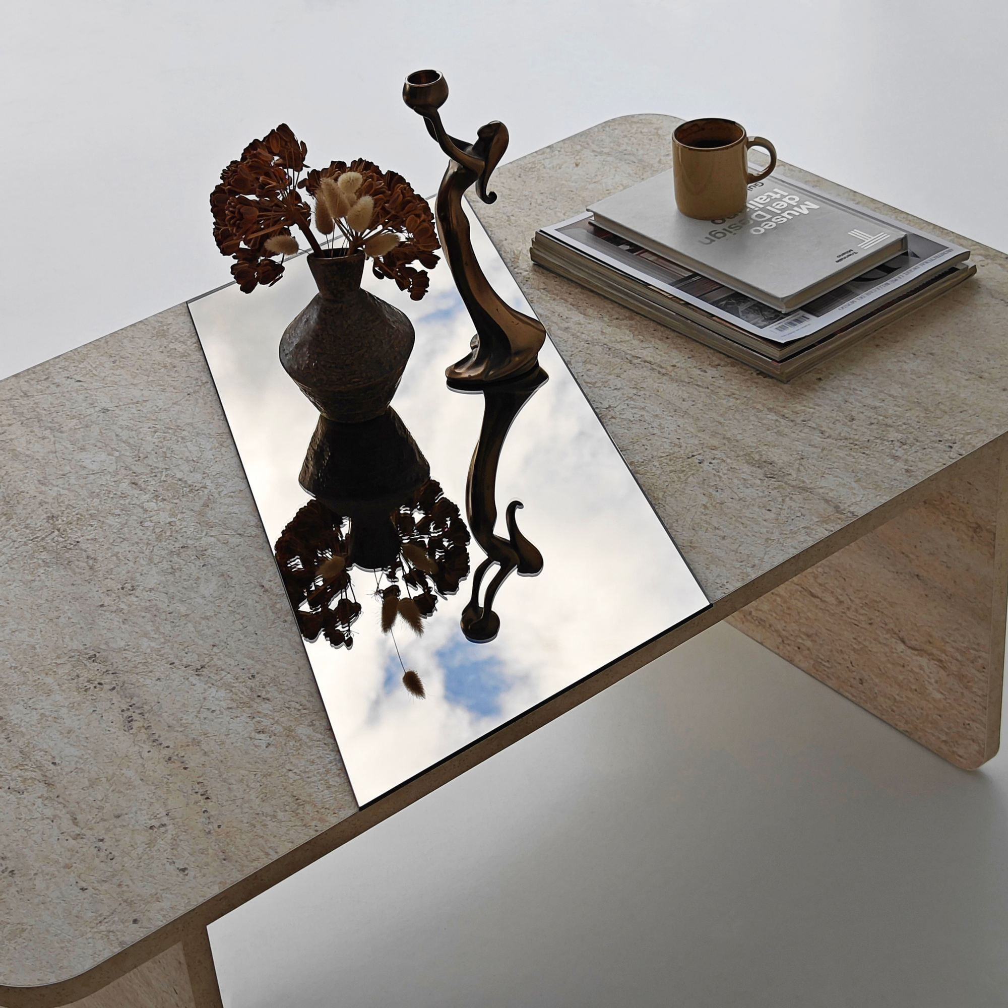 Masa de cafea Favorite, 120 x 38 x 60 cm, PAL melaminat, oglinda LED, bronz / travertin — imaginea 6