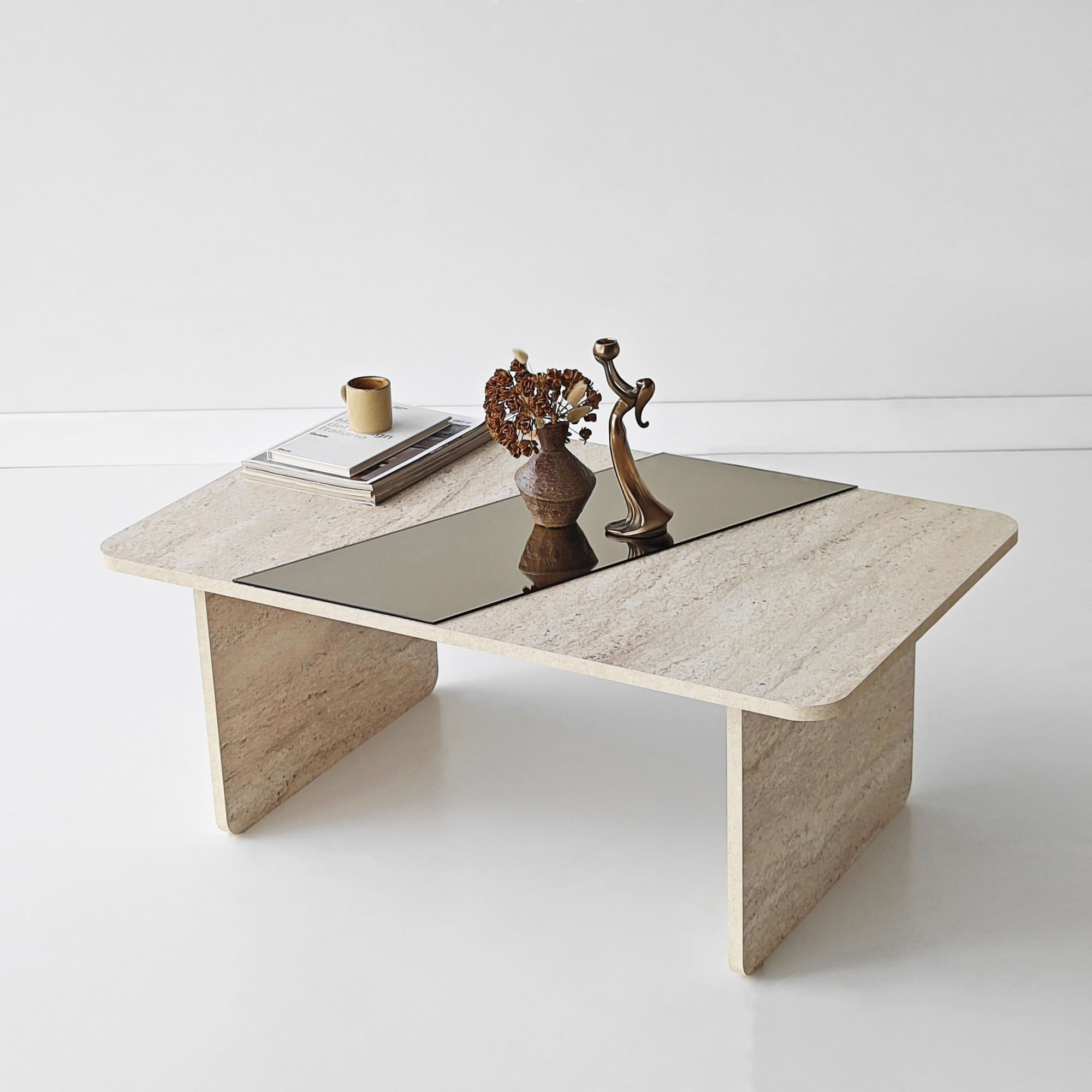 Masa de cafea Favorite, 120 x 38 x 60 cm, PAL melaminat, oglinda LED, bronz / travertin — imaginea 8