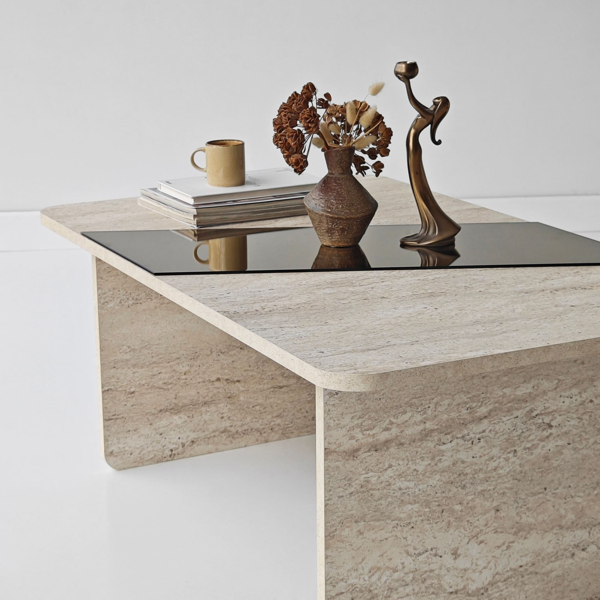 Masa de cafea Favorite, 120 x 38 x 60 cm, PAL melaminat, oglinda LED, bronz / travertin — imaginea 9