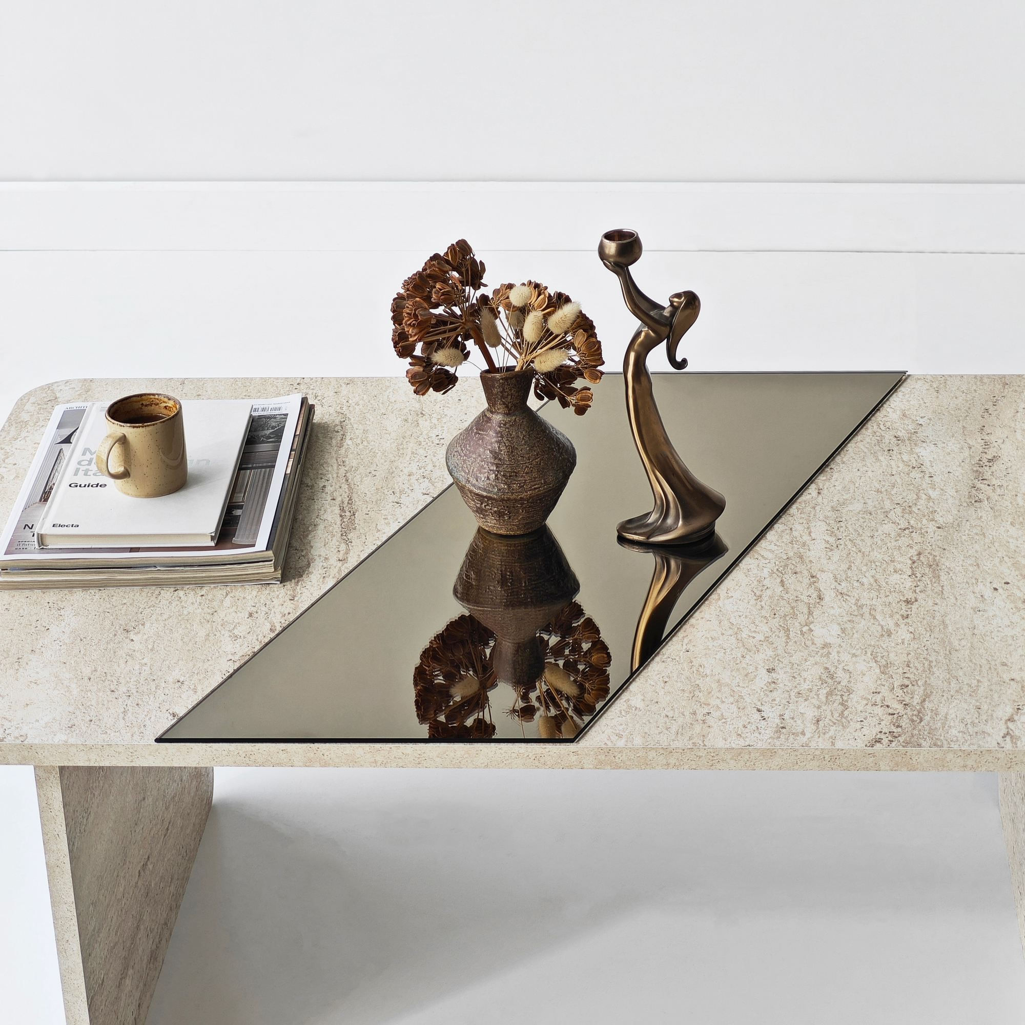 Masa de cafea Favorite, 120 x 38 x 60 cm, PAL melaminat, oglinda LED, bronz / travertin — imaginea 10