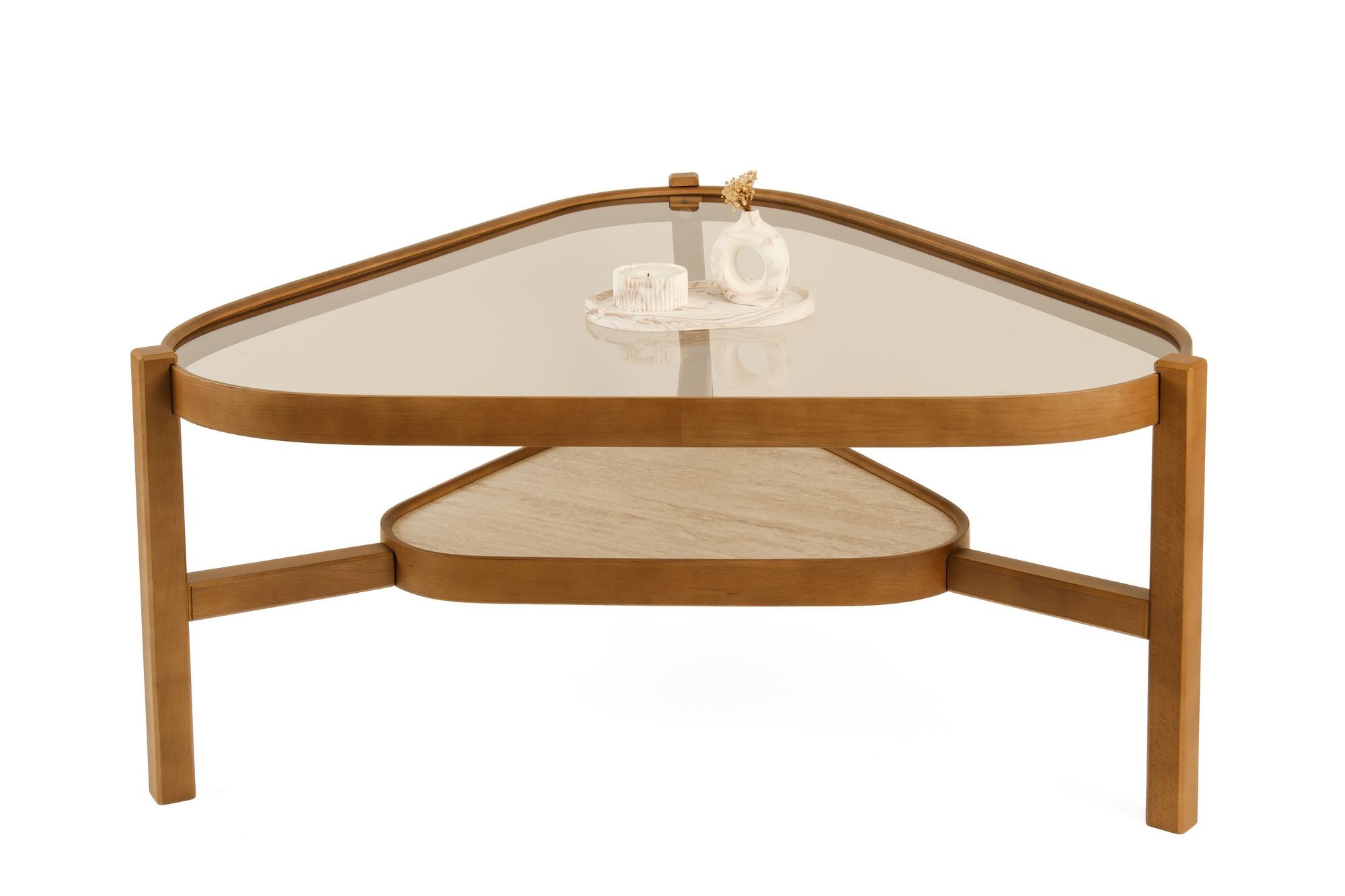 Masa de cafea Capella 95, MDF, design compact, nuc / travertin — imaginea 2