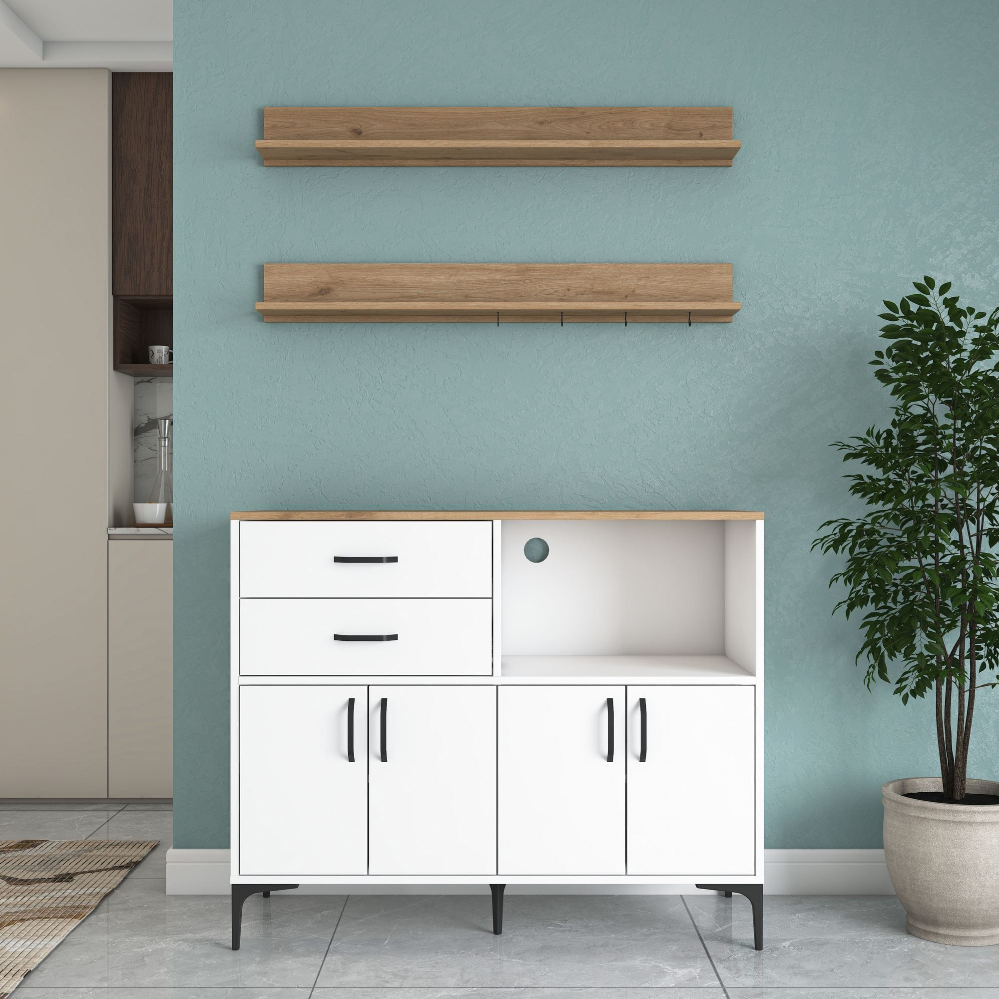 Dulap JE235, 120 x 98,8 x 40 cm, alb nuc, PAL, spatiu de depozitare, fixare pe perete — imaginea 7