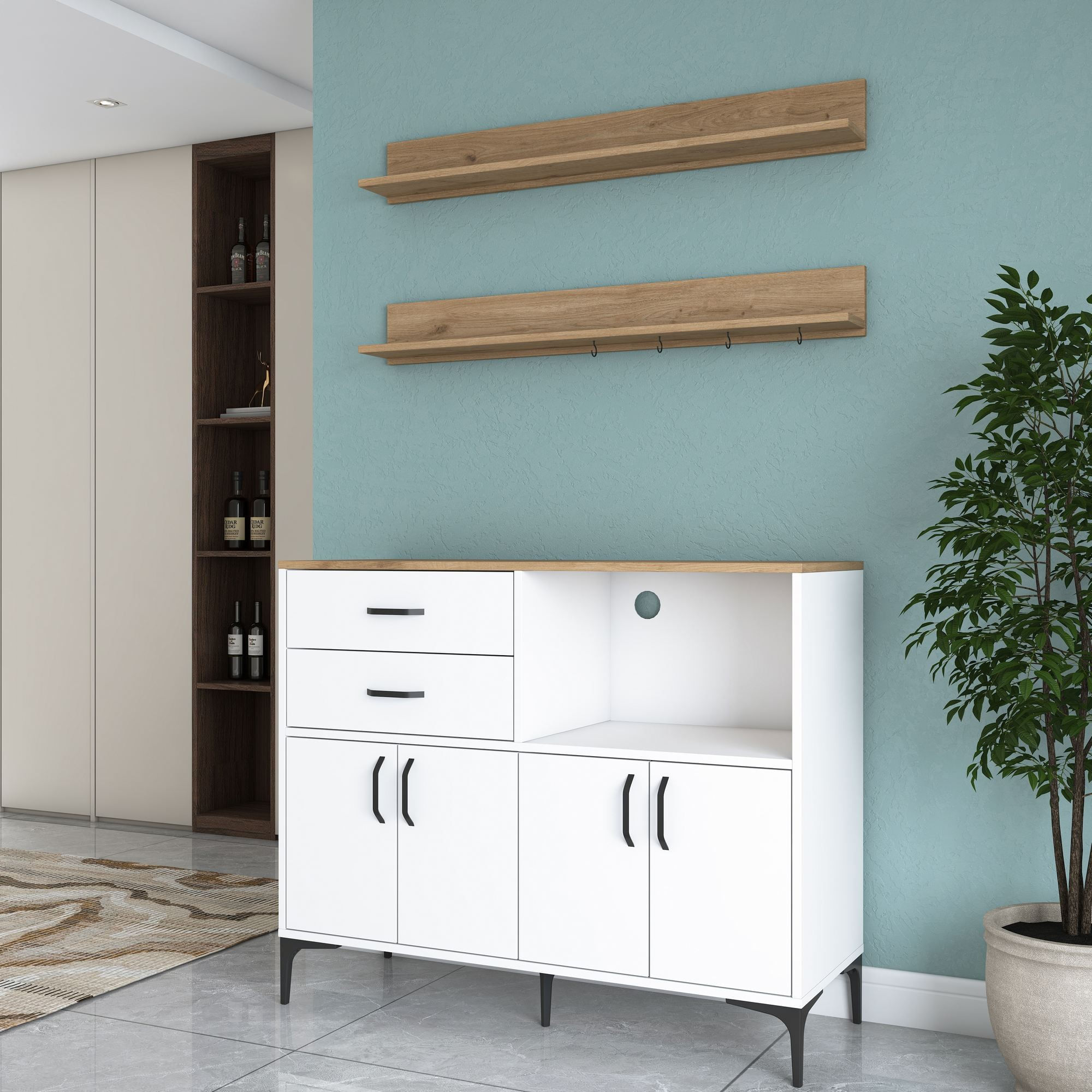 Dulap JE235, 120 x 98,8 x 40 cm, alb nuc, PAL, spatiu de depozitare, fixare pe perete — imaginea 9