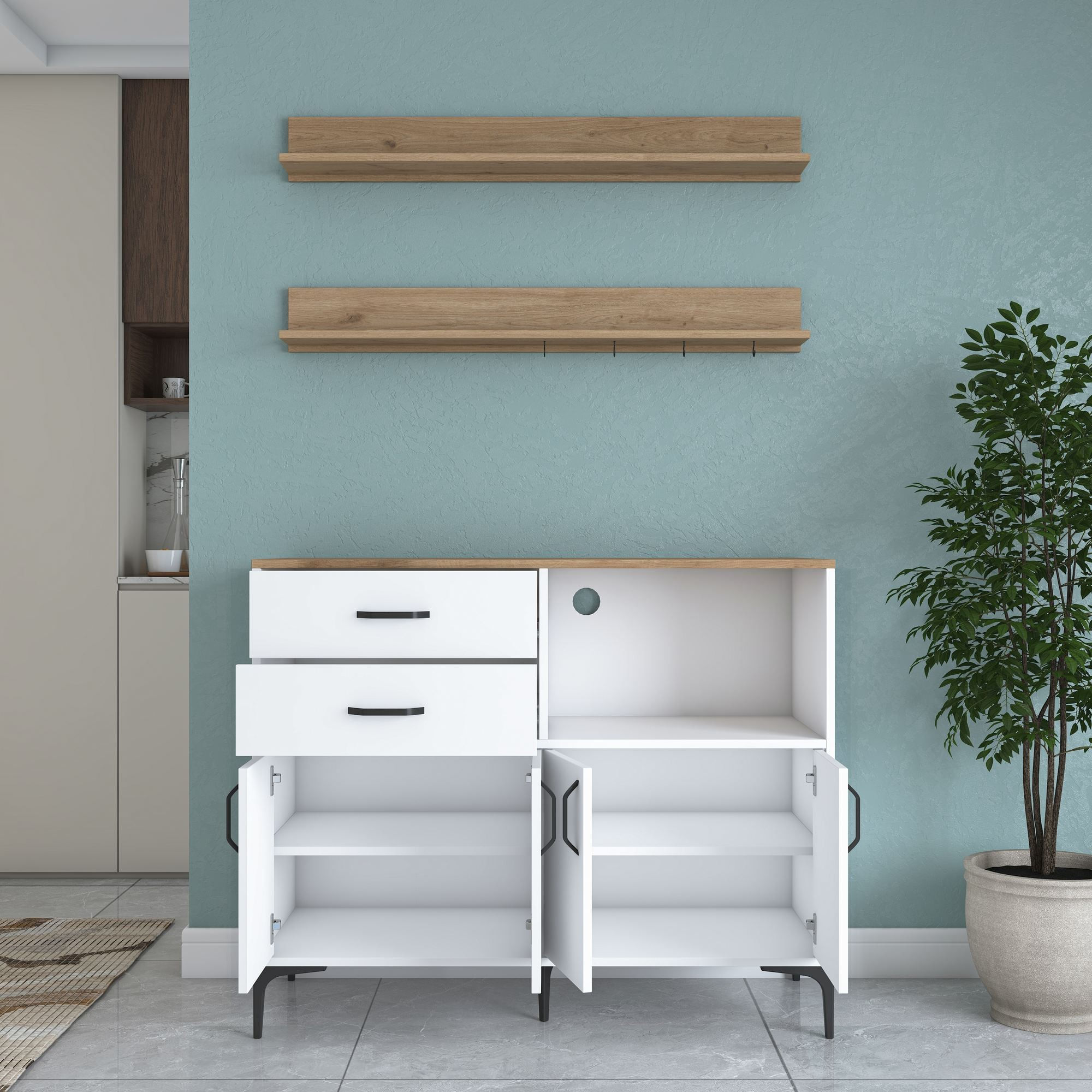 Dulap JE235, 120 x 98,8 x 40 cm, alb nuc, PAL, spatiu de depozitare, fixare pe perete — imaginea 10
