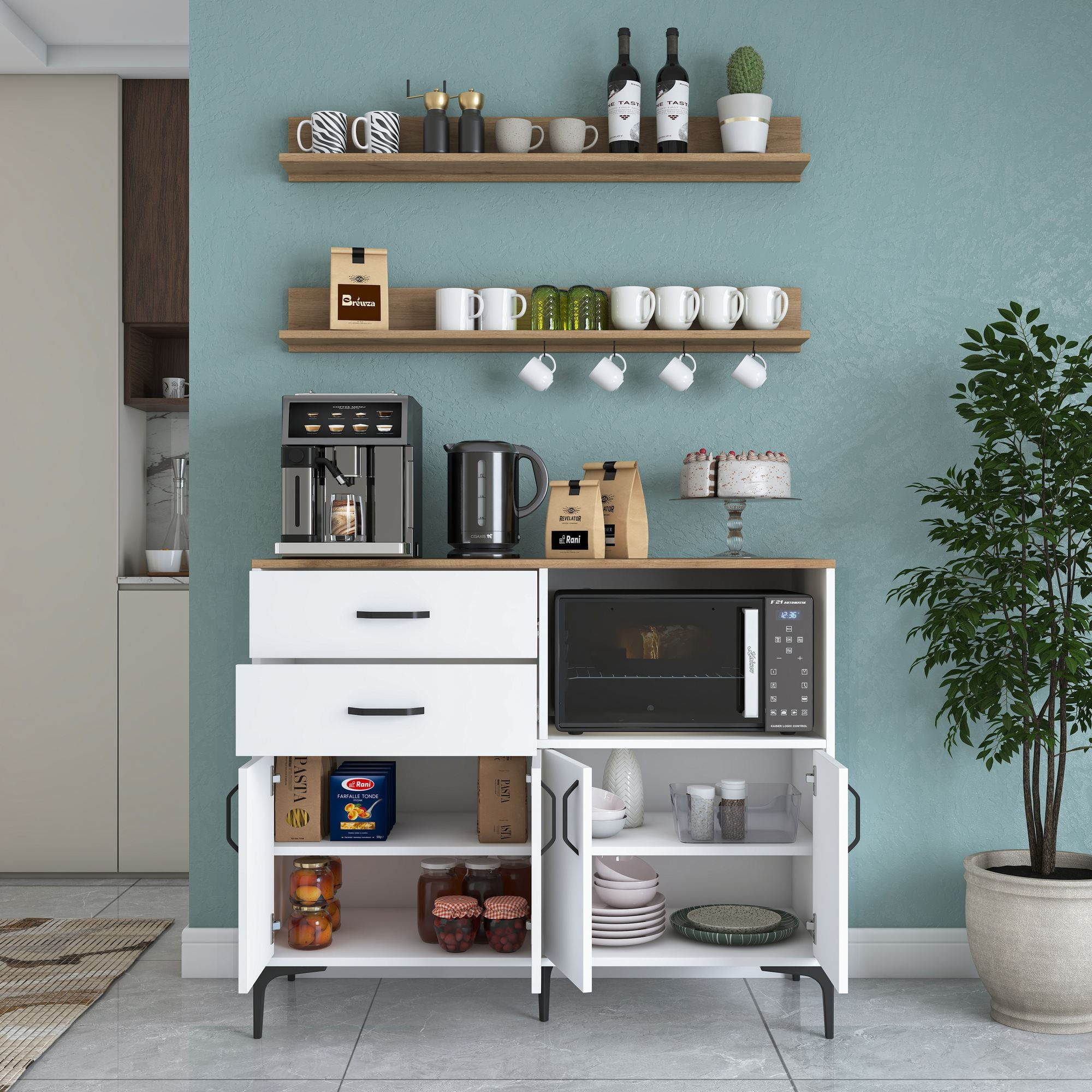 Dulap JE235, 120 x 98,8 x 40 cm, alb nuc, PAL, spatiu de depozitare, fixare pe perete — imaginea 11
