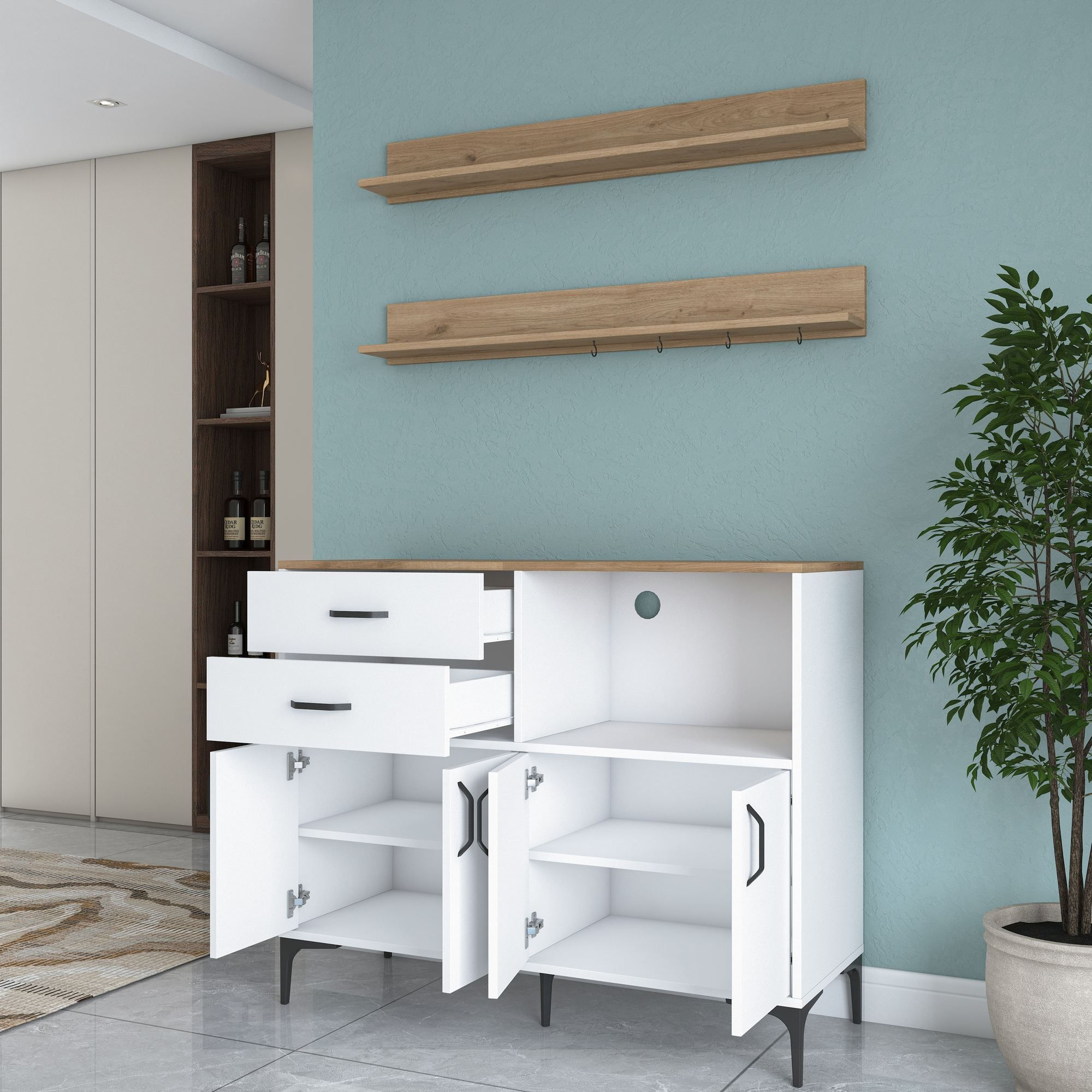 Dulap JE235, 120 x 98,8 x 40 cm, alb nuc, PAL, spatiu de depozitare, fixare pe perete — imaginea 13