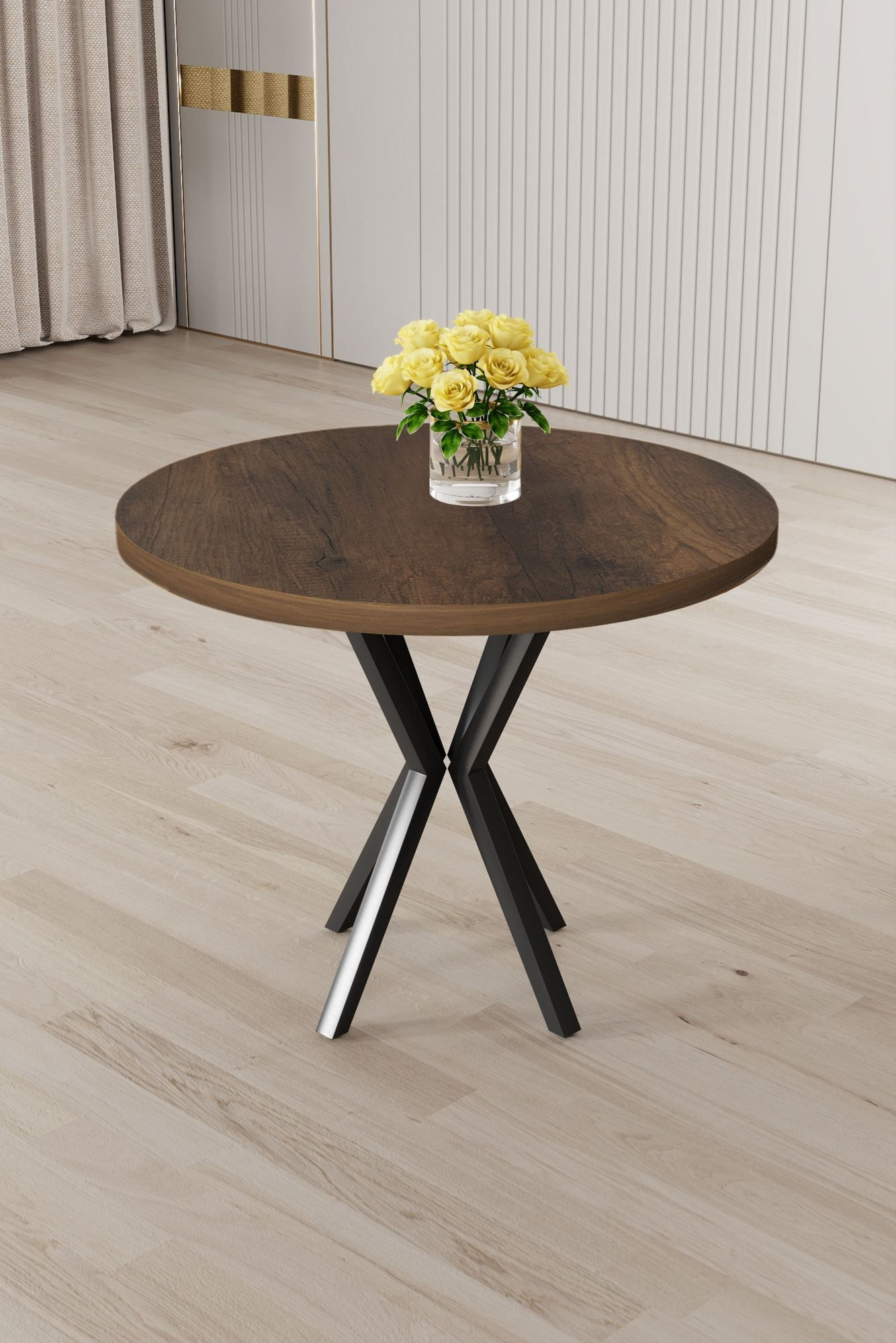 Masa dining Agnes, 90 x 73 x 90 cm, baroque negru, PAL melaminat — imaginea 3