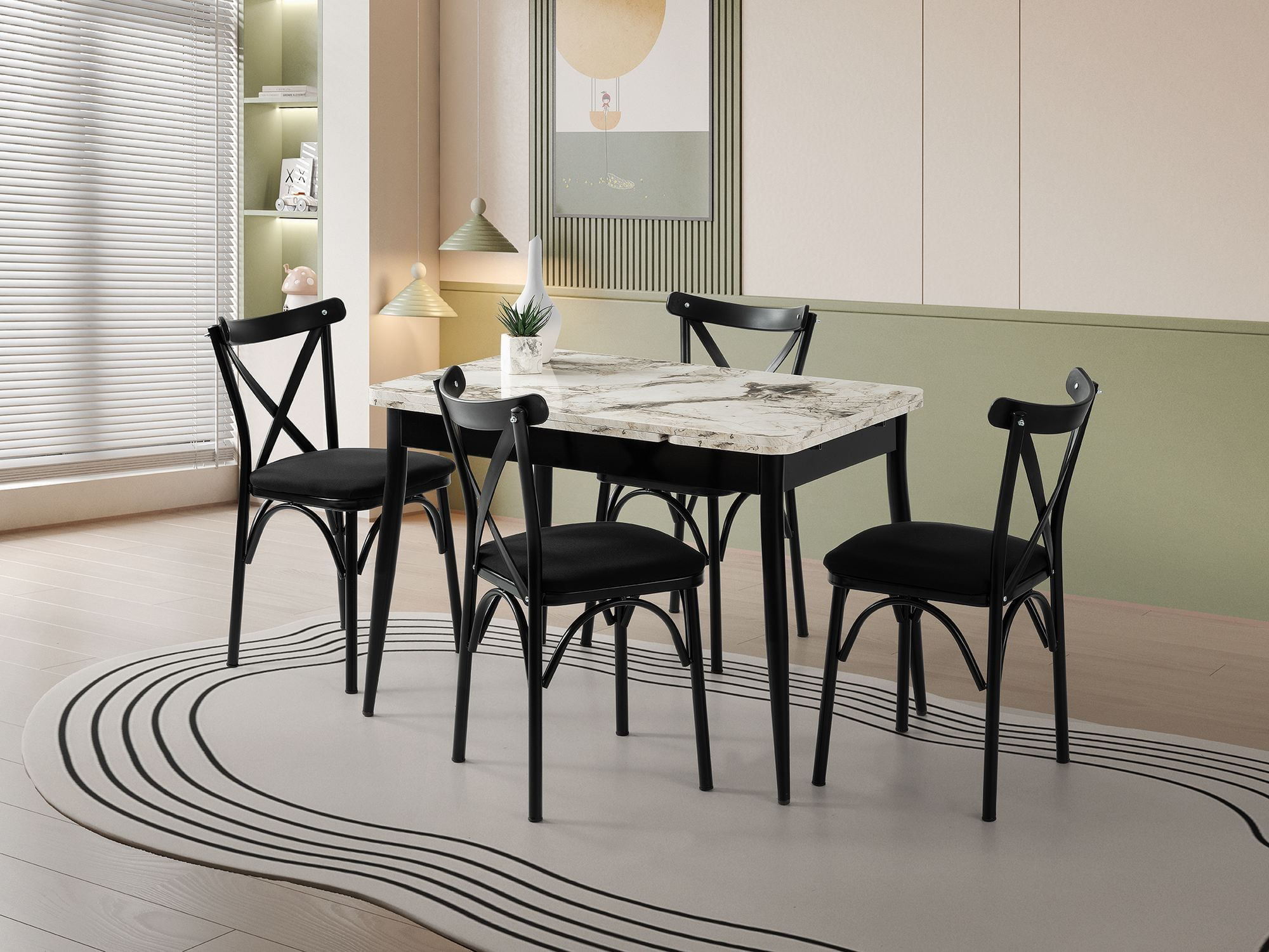 Masa dining Kent, 110 x 75 x 70 cm, alb marmura negru, PAL melaminat, capacitate 27 kg, alb marble / negru — imaginea 10