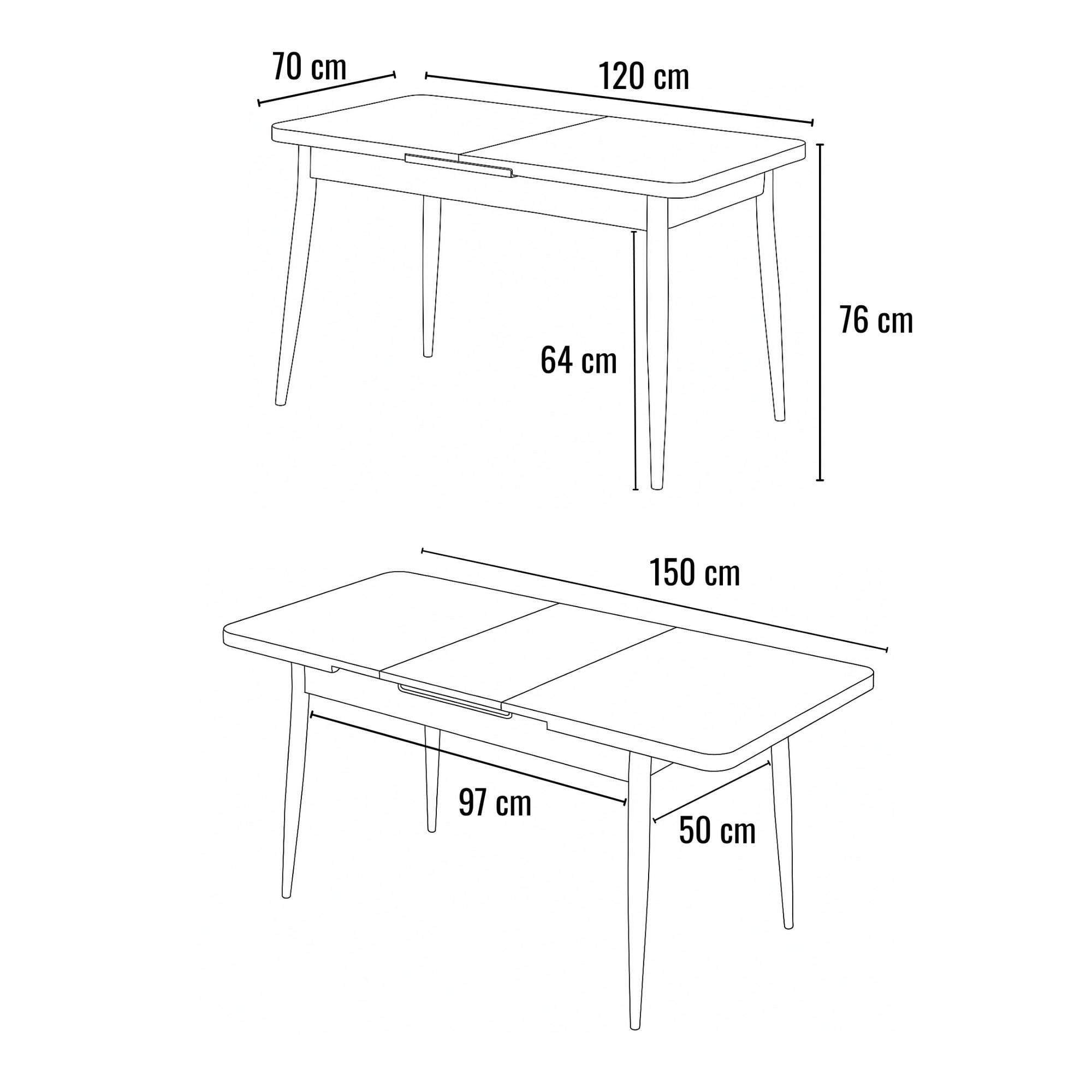 Masa dining Ay, 120 x 75 x 70 cm, travertin negru, PAL melaminat, capacitate 27 kg — imaginea 4