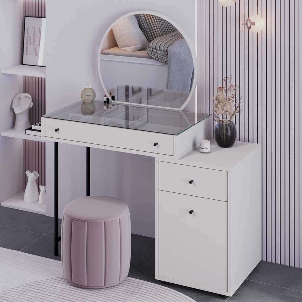 Masa de machiaj Tmu-713-Vv-1, 67 x 181 x 30 cm, bej bej mink, PAL melaminat, spatiu de depozitare, fixare pe perete — imaginea 5