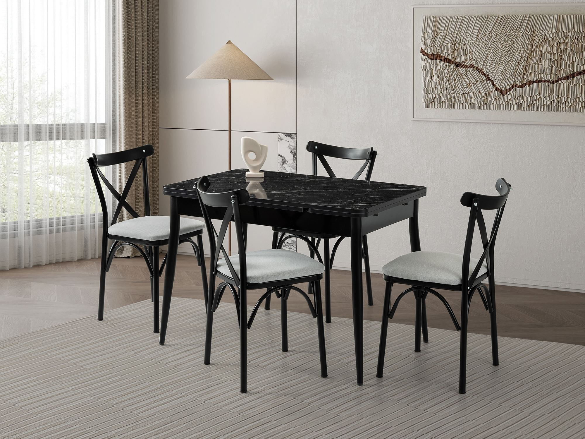 Masa dining Kent, 110 x 75 x 70 cm, negru marmura negru, PAL melaminat, capacitate 27 kg, negru marble / negru — imaginea 8