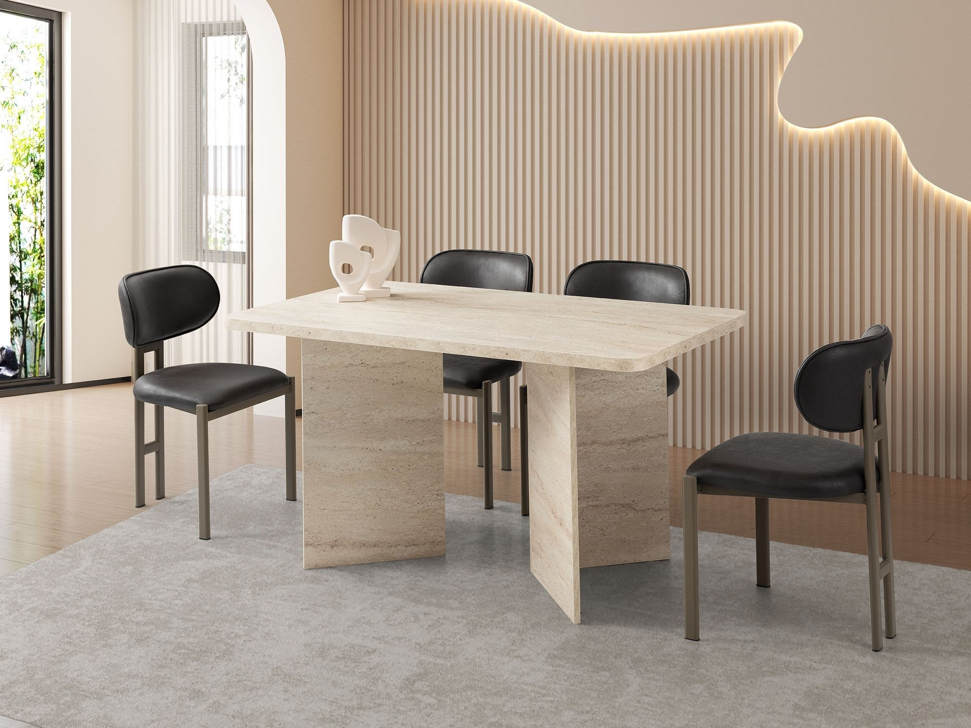 Masa dining Vera, 140 x 77 x 80 cm, PAL melaminat, capacitate 80 kg, travertin — imaginea 6