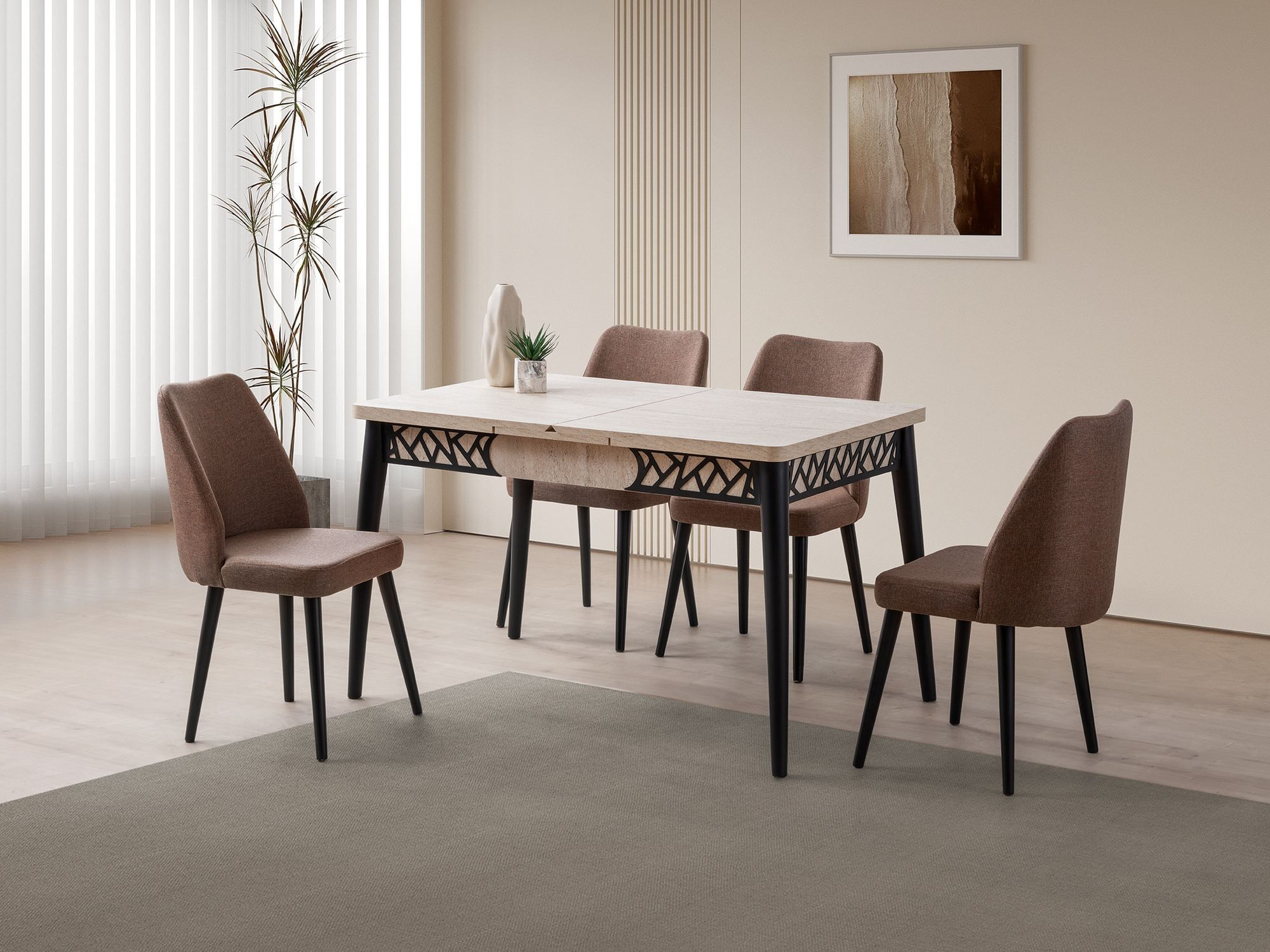 Masa dining Mira, 130 x 75 x 80 cm, travertin negru, PAL melaminat, capacitate 30 kg — imaginea 6